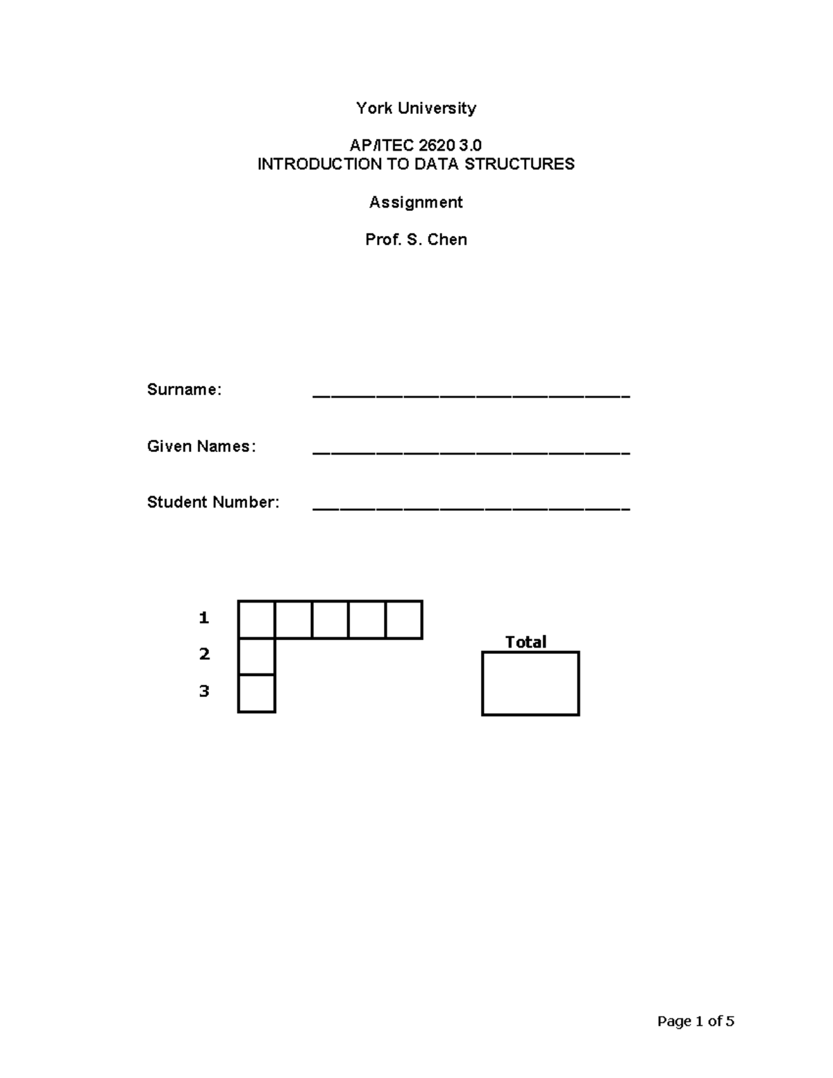 York University 2620 3.0 Data Structures Assignment 2026W - Studocu