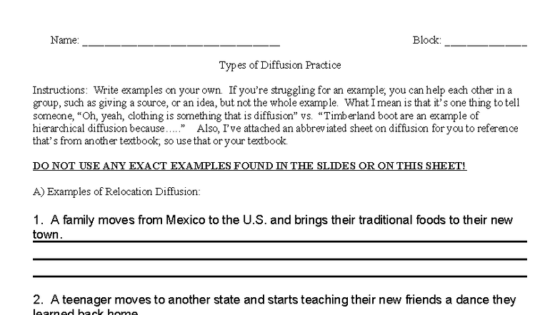 Types of Diffusion Practice Instructions: Examples & Group Work - Studocu