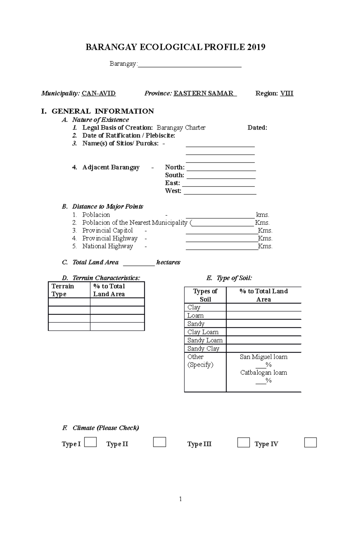 Barangay Ecological Profile Form 2019: Comprehensive Overview for Can ...