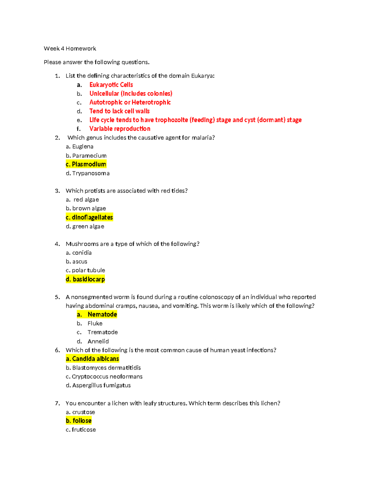 MBIO- Week 4 Homework - Micro HW - Week 4 Homework Please answer the ...