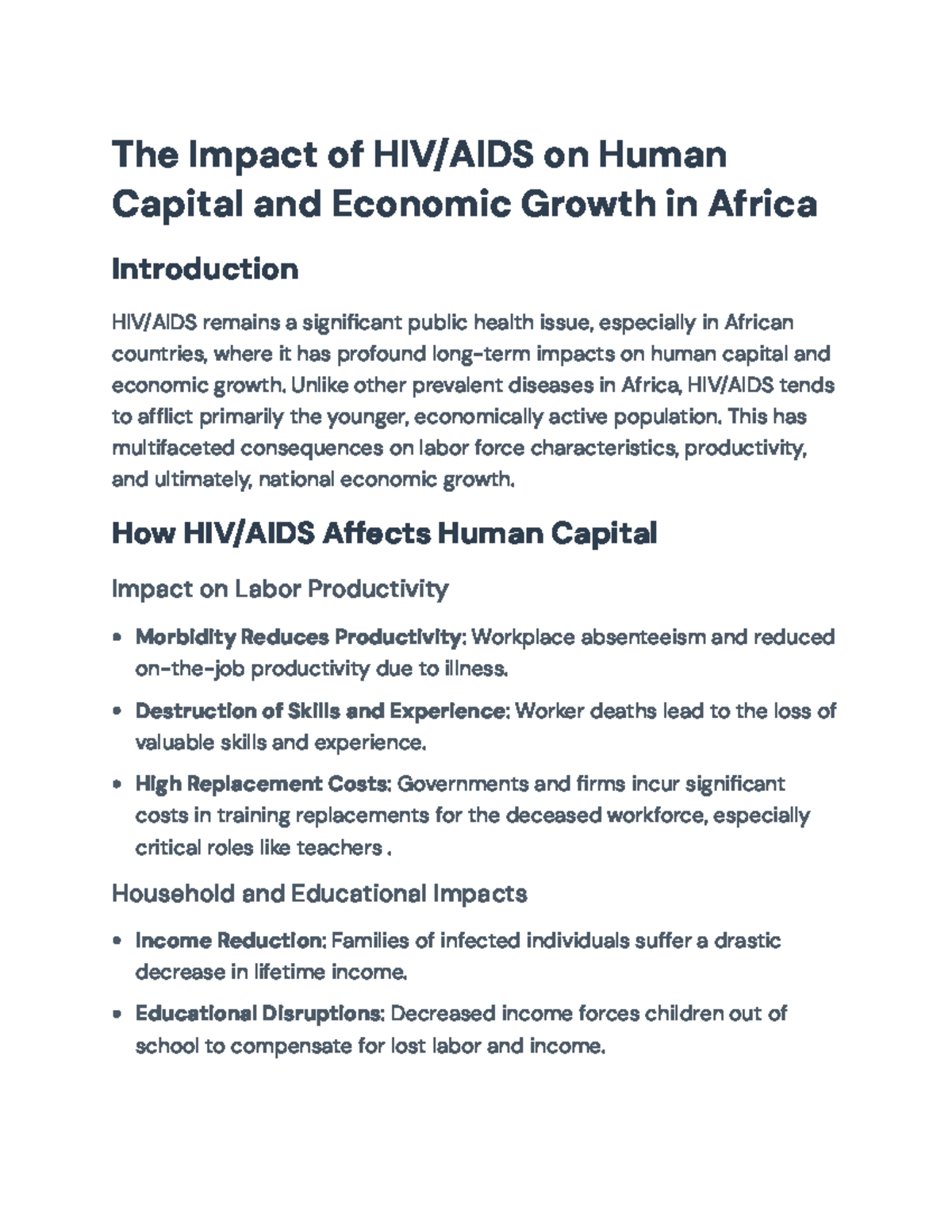 The Impact of HIV/AIDS on Human Capital & Economic Growth in Africa ...