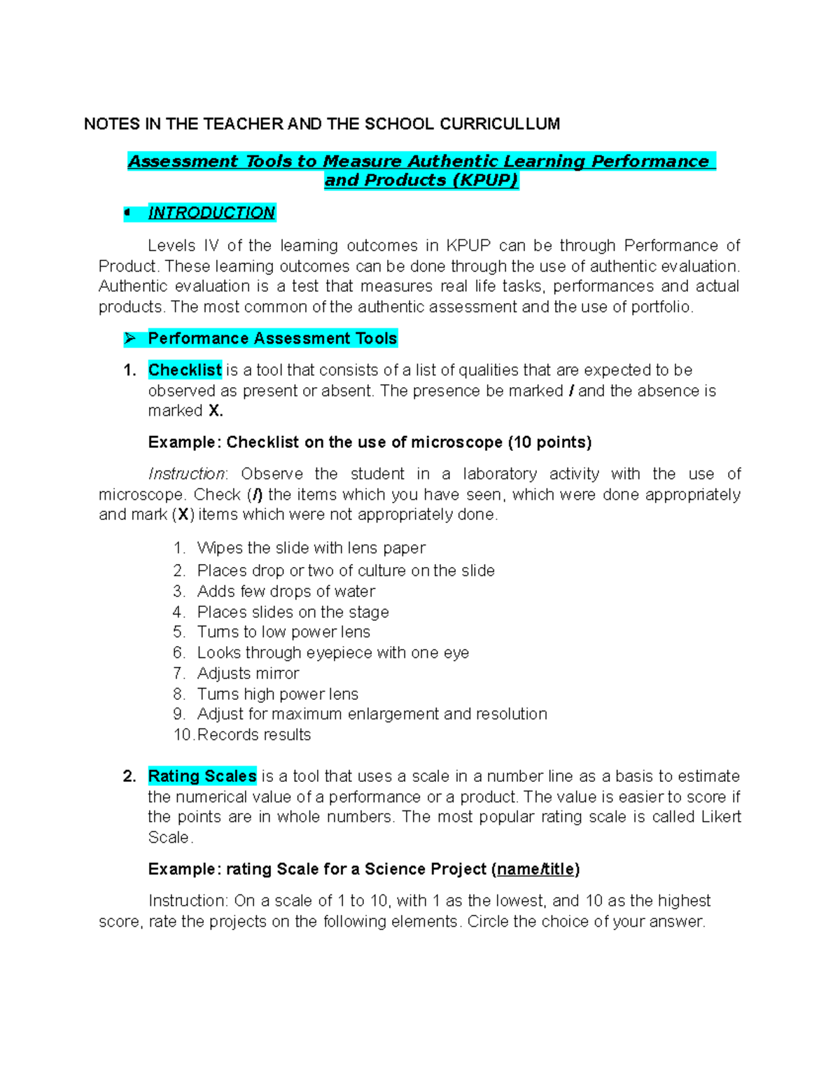 KPUP Assessment Tools for Authentic Learning Performance Evaluation ...