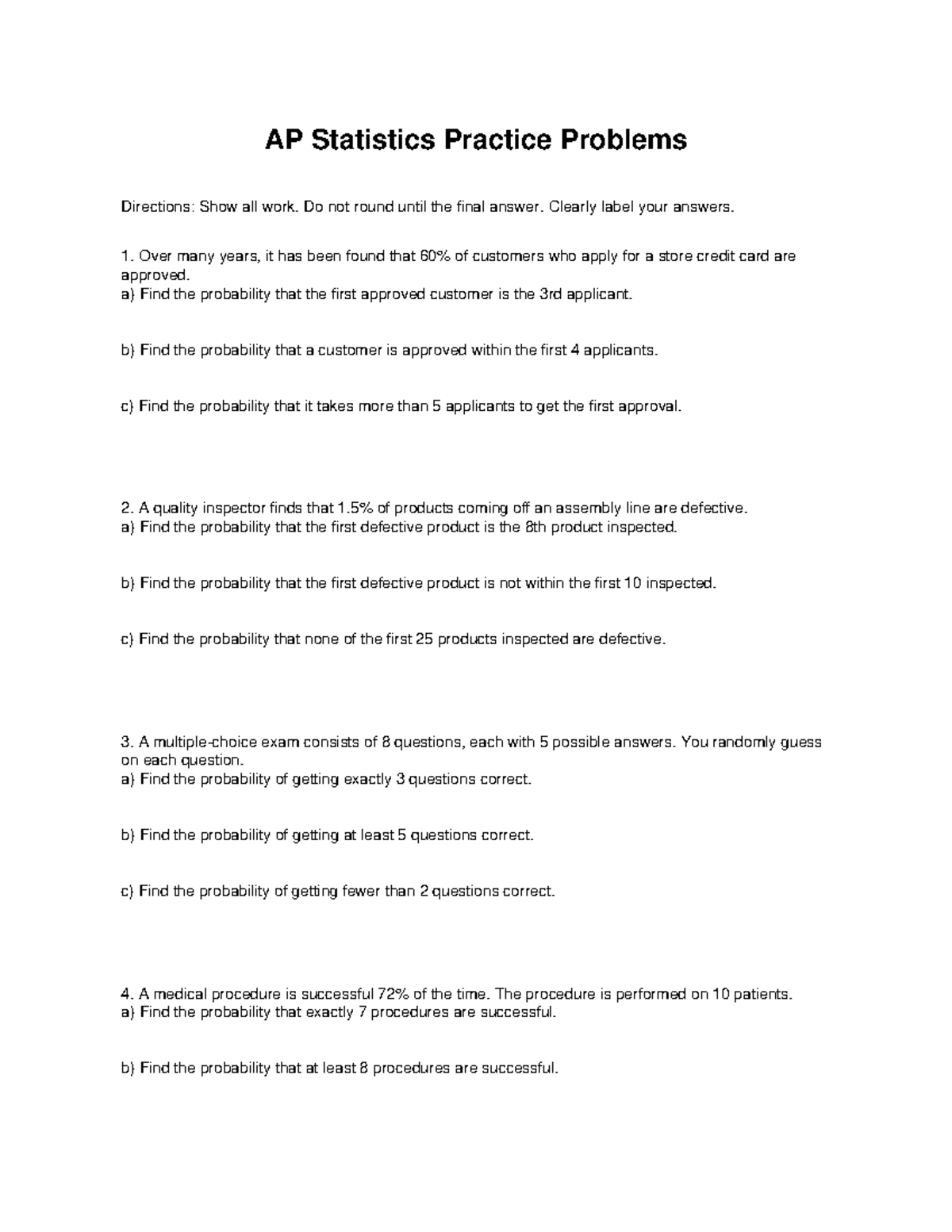 AP Statistics Practice Problems - Blank Workspace - Studocu