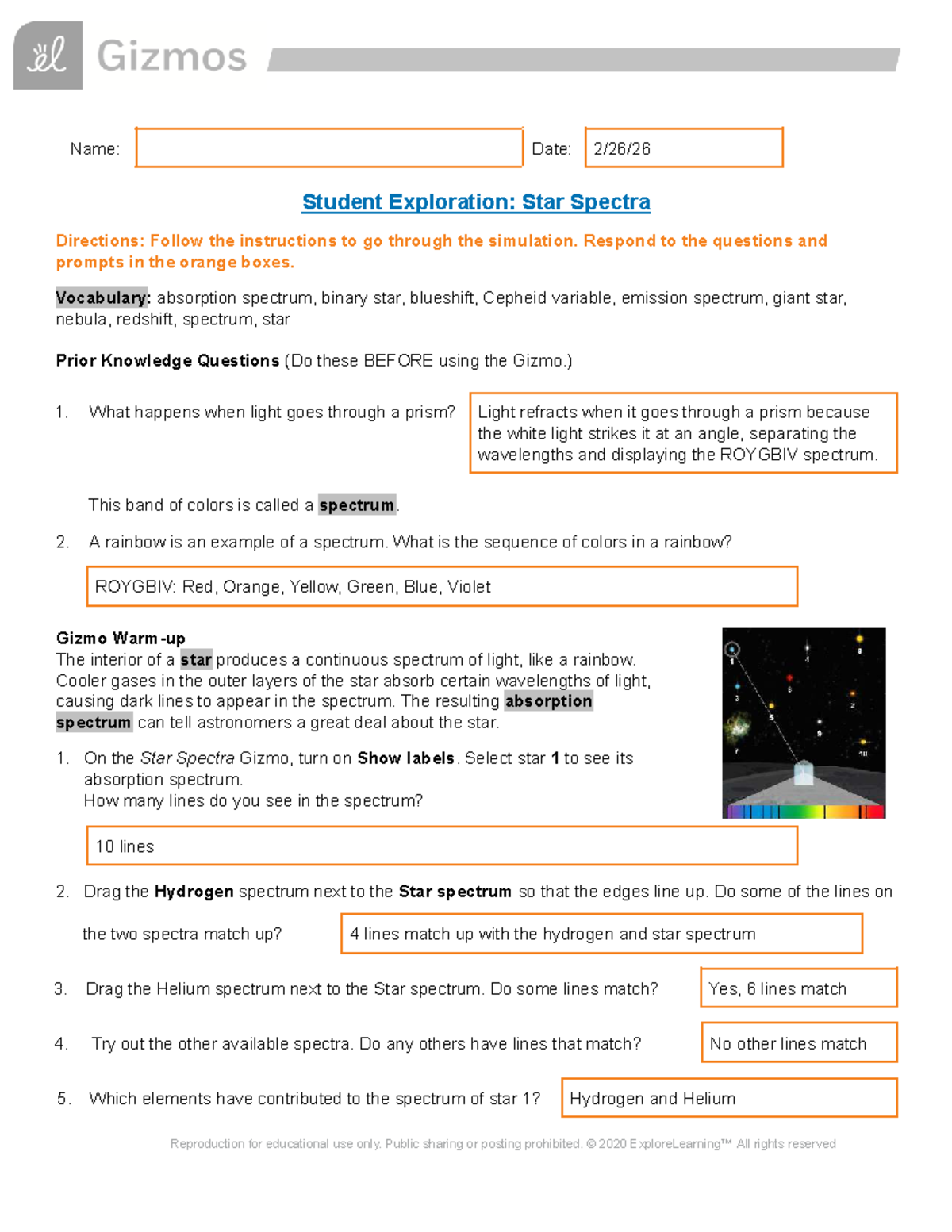 Gizmo: Star Spectra Student Exploration Guide - Studocu