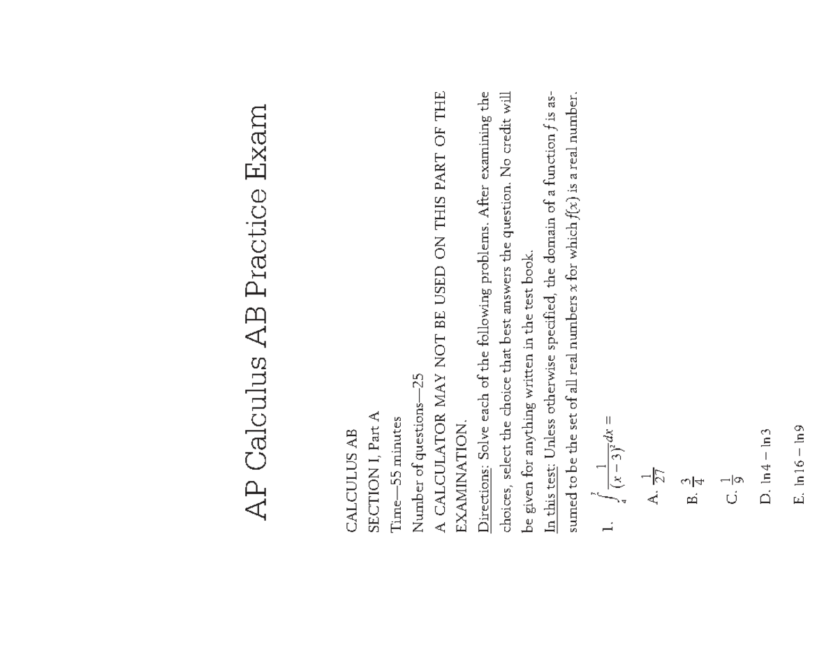 AP Calculus AB Practice Exam - Section I & II Solutions - Studocu