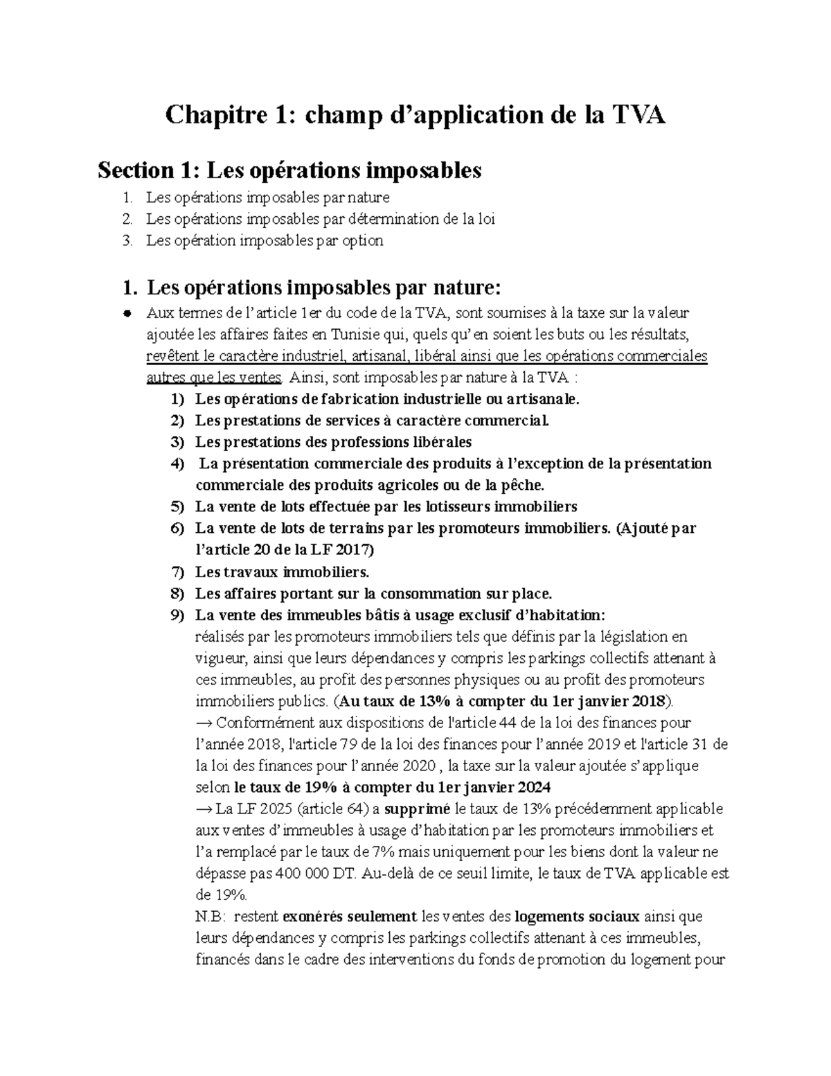 Chapitre 1 Champ D application De La TVA Et Op rations Imposables 