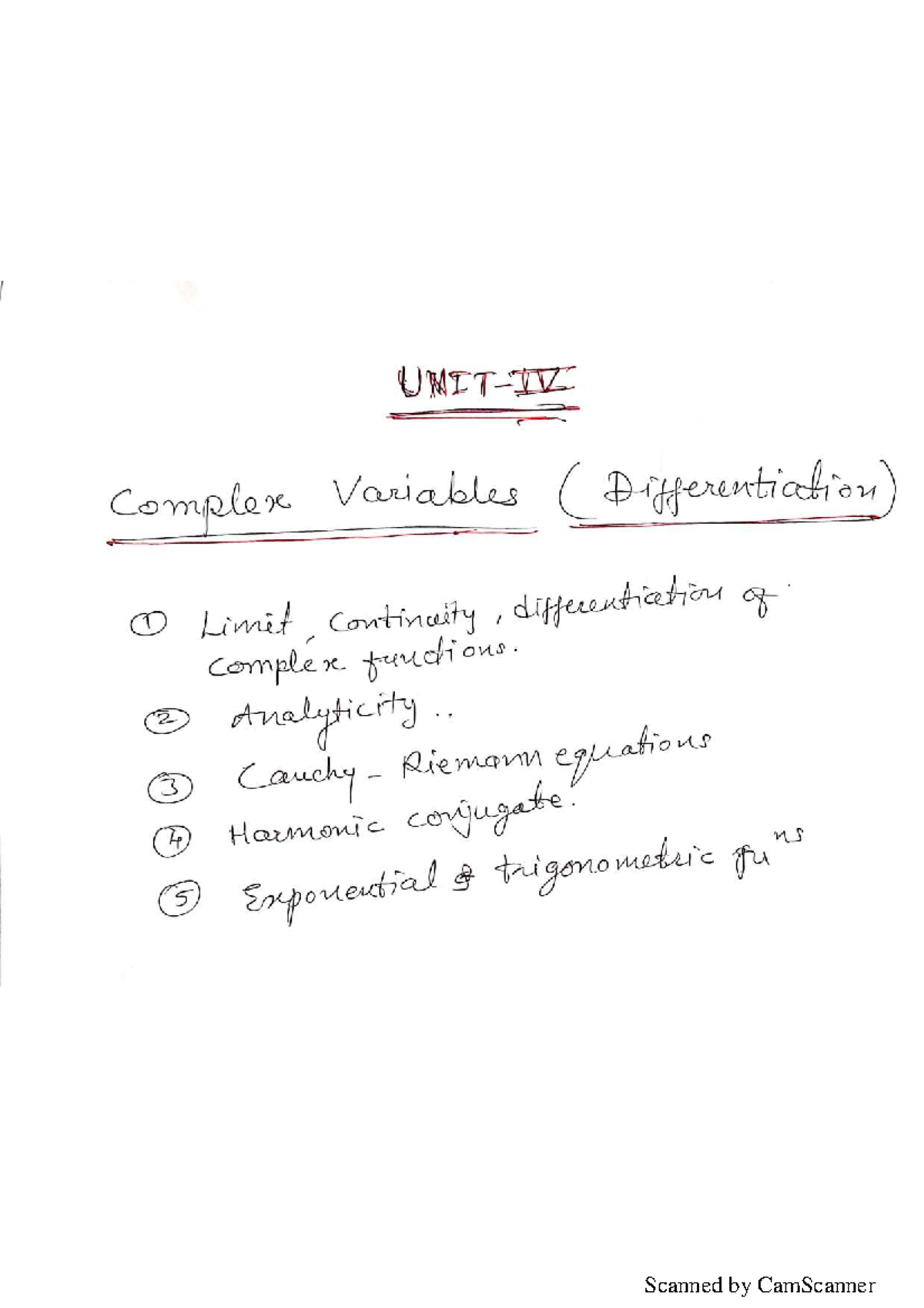 DR.SRK-LNCV Notes - Unit 4: Complex Differentiation and Analytic ...