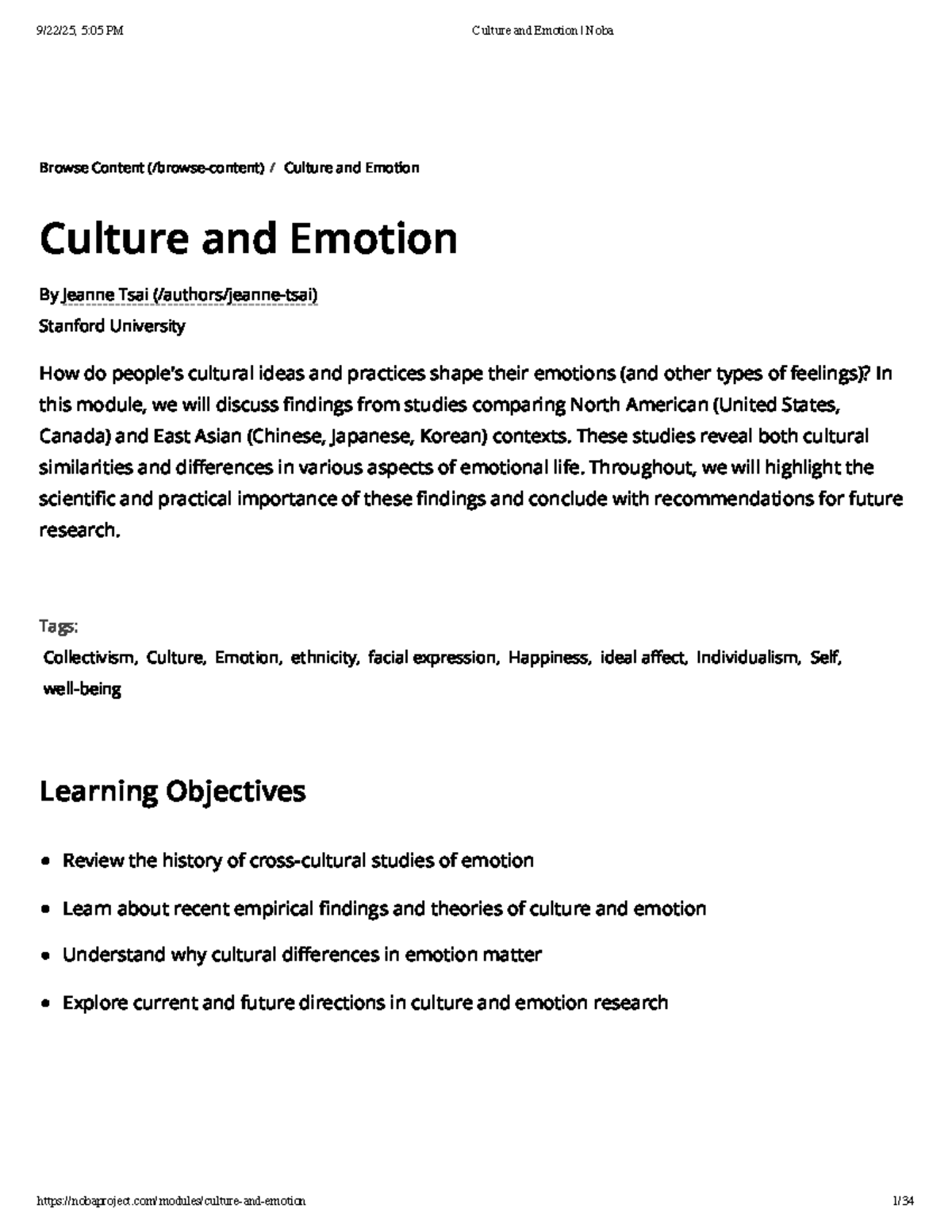 Cultural Influences on Emotion: NA vs. East Asia (Psych 101) - Studocu