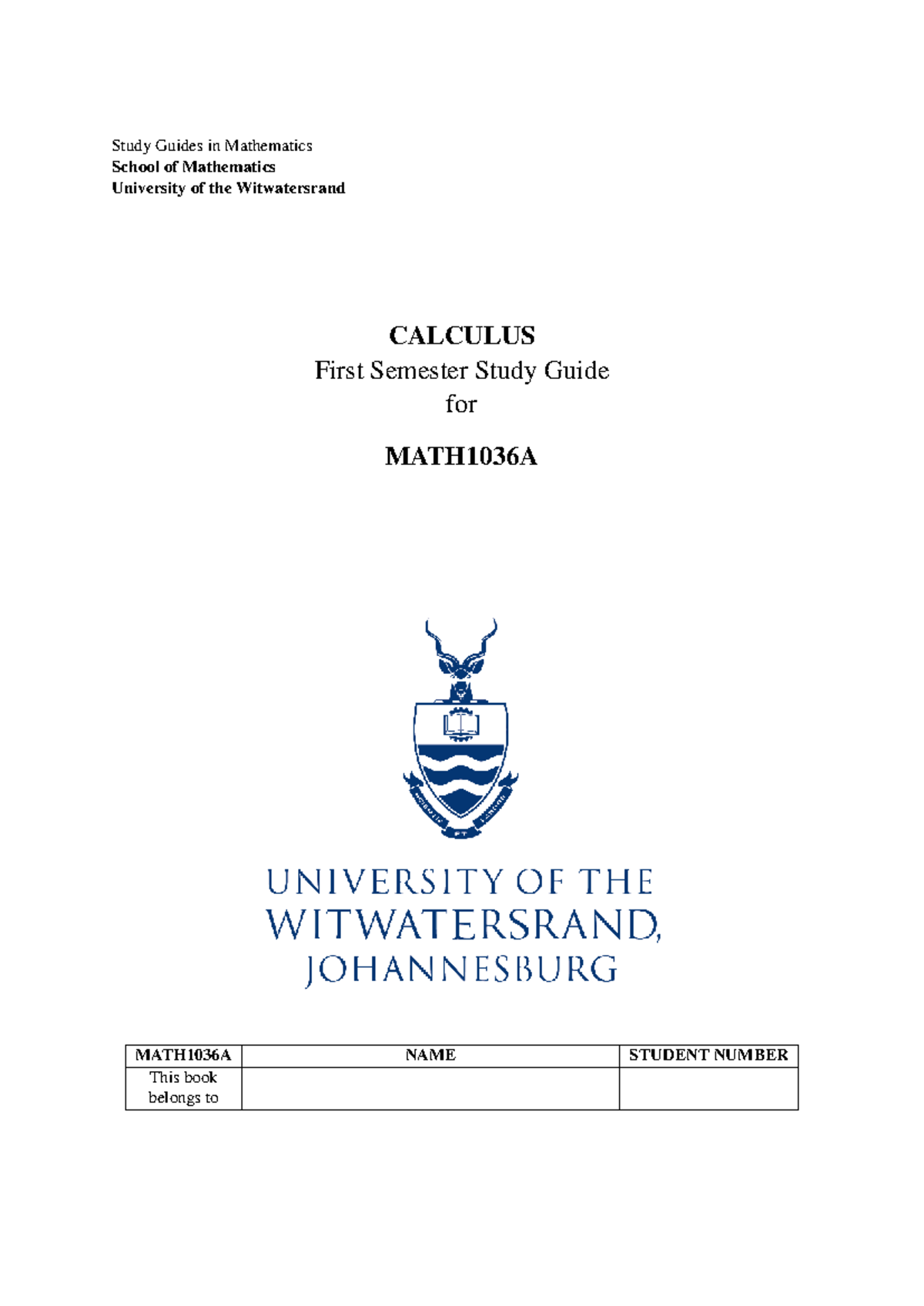 MATH1036 First Semester Calculus Study Guide 2026 - Studocu