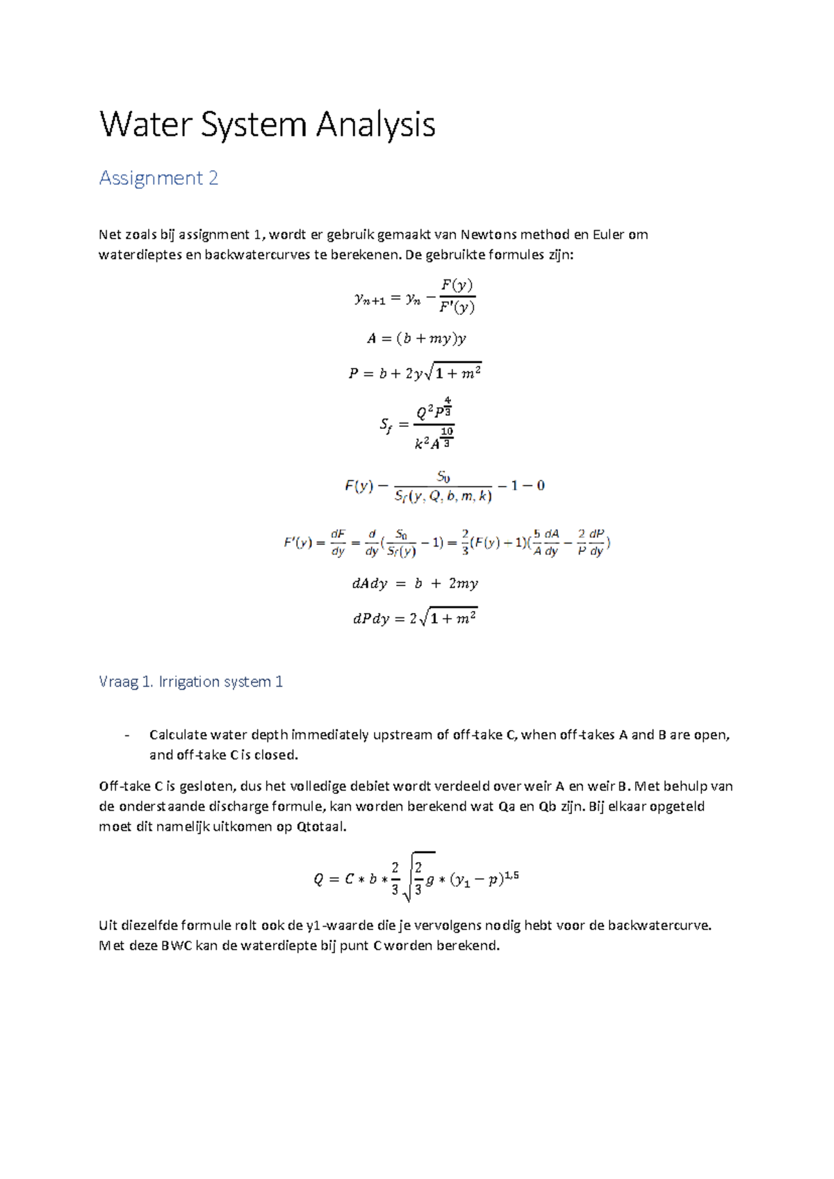 Assignment 2: Water System Analysis for Irrigation Systems - Studeersnel