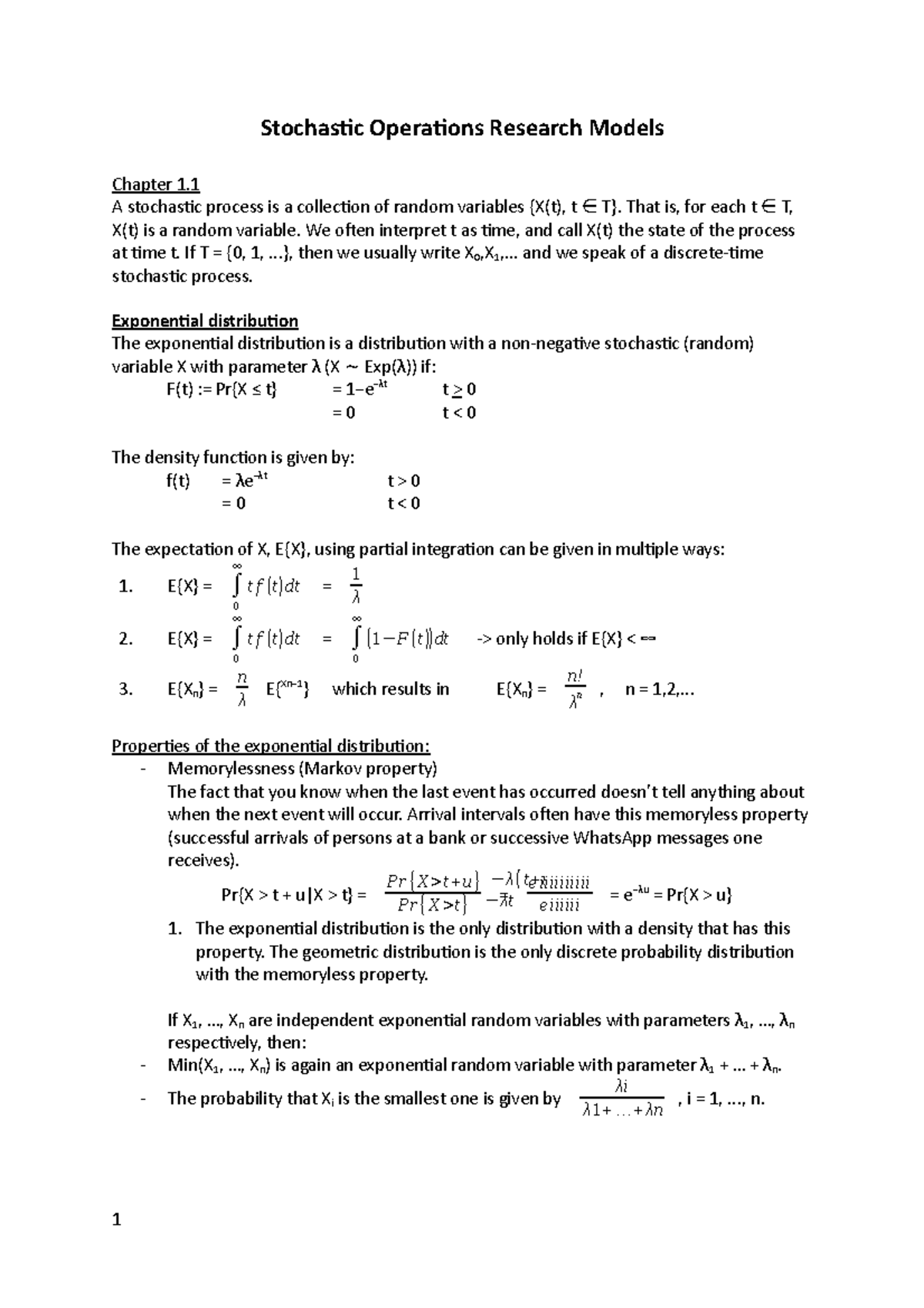 Stochastic Operations Research Models - Summary Notes (MATH 301 ...
