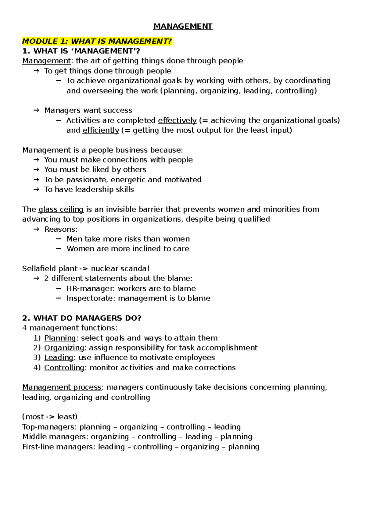 MANAGEMENT MODULE 1: UNDERSTANDING MANAGEMENT PRINCIPLES - Studocu