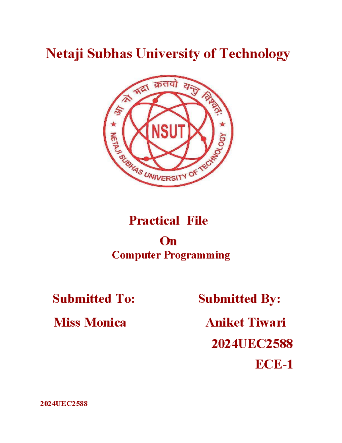 Practical File on Computer Programming (2024UEC2588) - Studocu