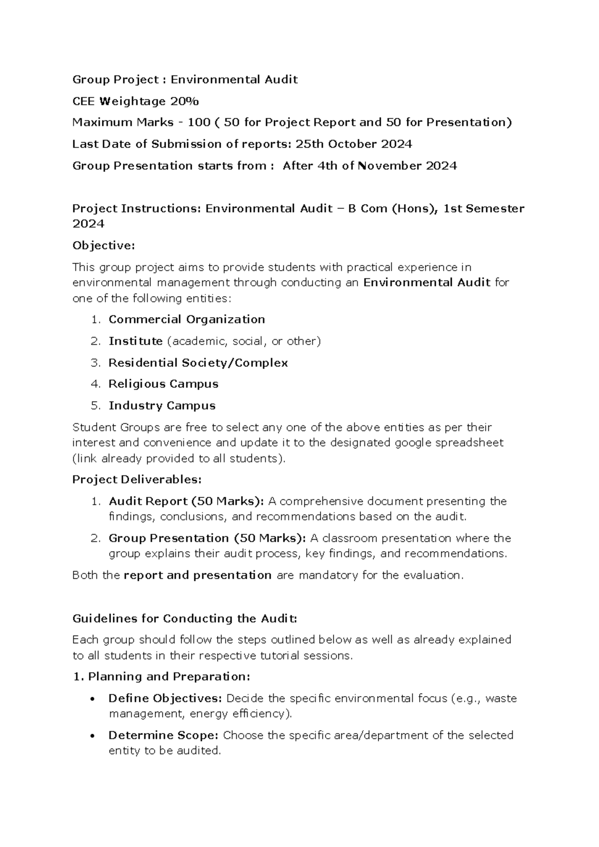Group Assignment Instructions: Environmental Audit CEE 241020 185502 ...