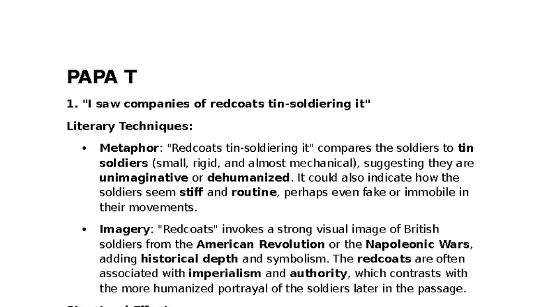 PAPA T: Literary Techniques in War Poetry Analysis and Interpretation - Document Preview