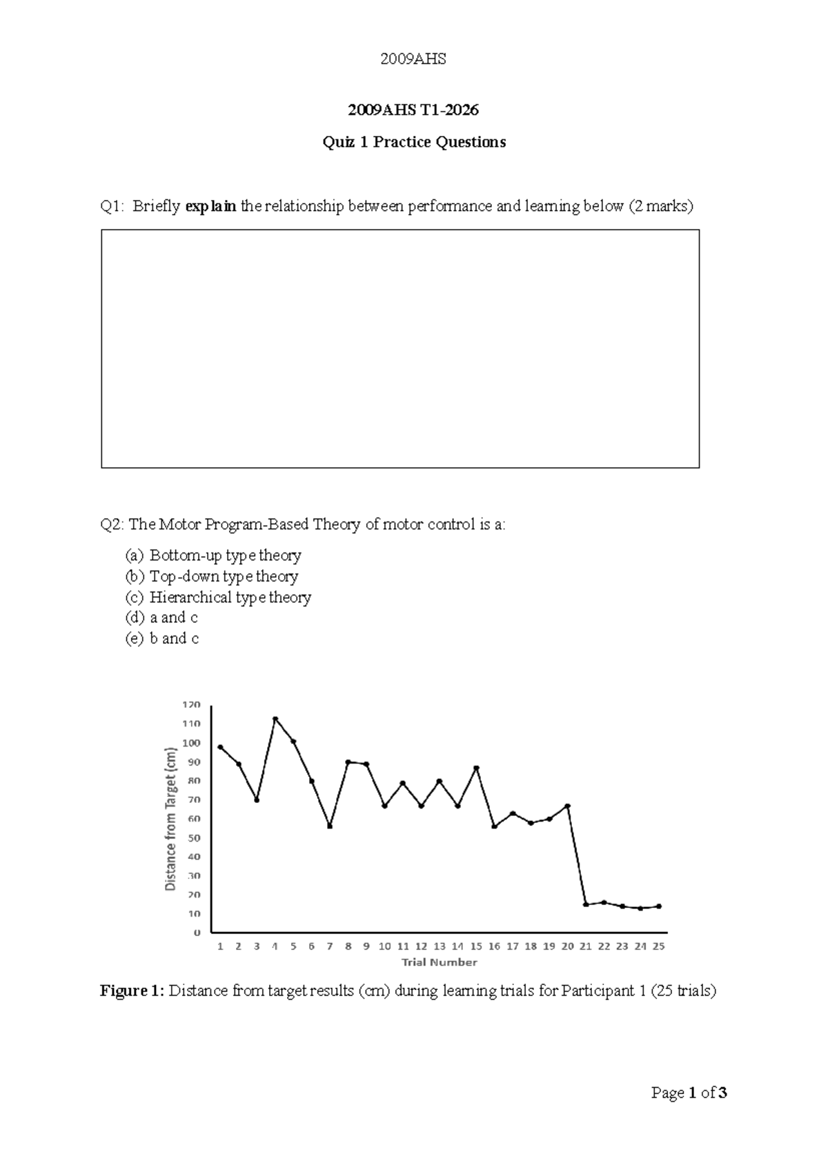 2009AHS Quiz 1 Practice Questions and Answers - Studocu