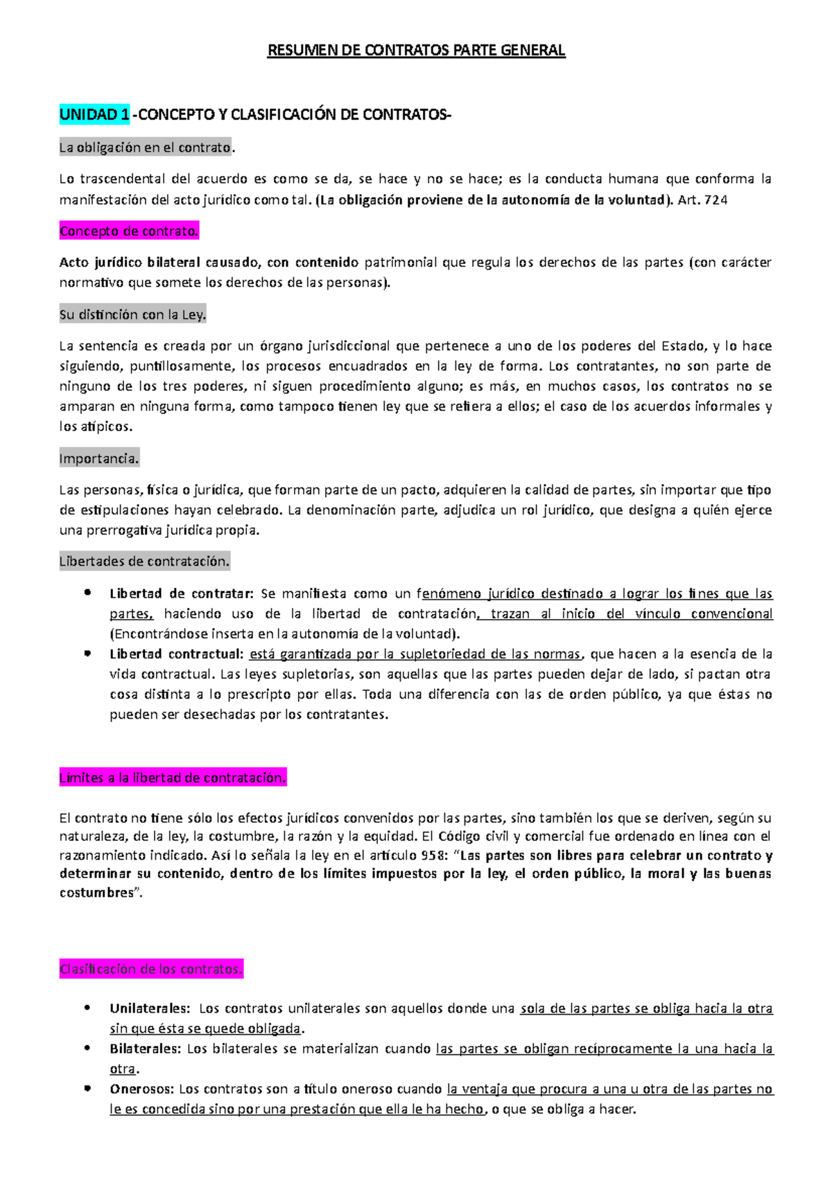 Resumen de Contratos: Conceptos, Clasificación y Consentimiento - Document Preview
