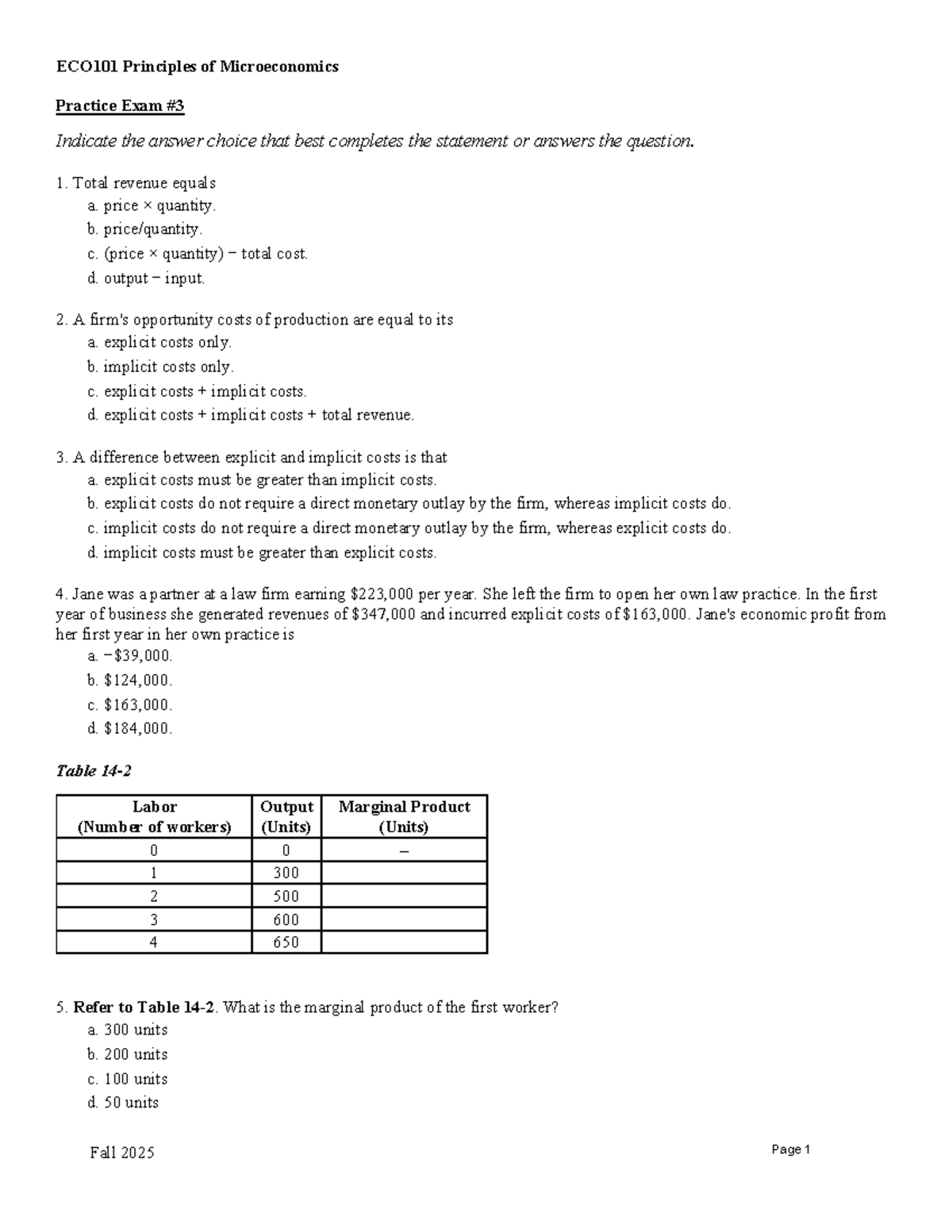 ECO101 Practice Exam #3 - Microeconomics - Studocu