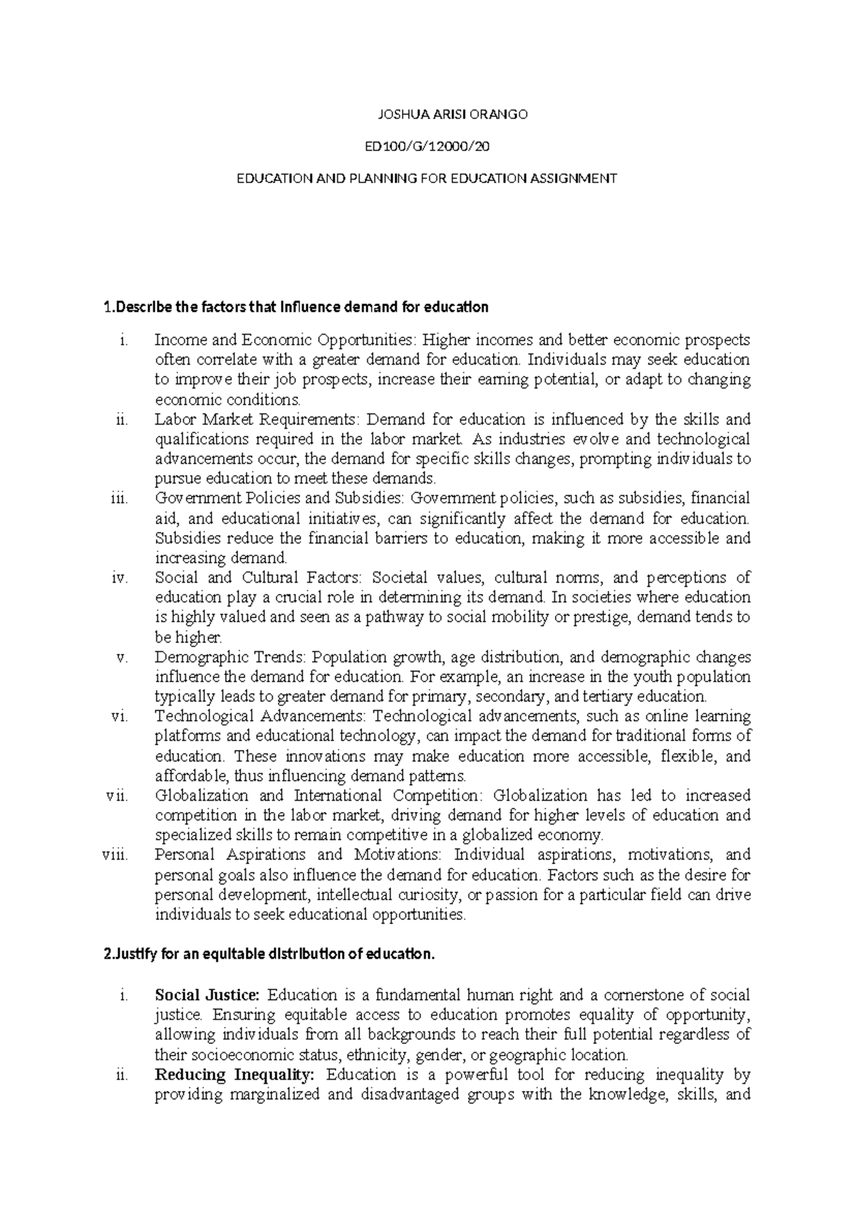 ED100/G/12000: Economic Factors in Education Demand and Planning - Studocu