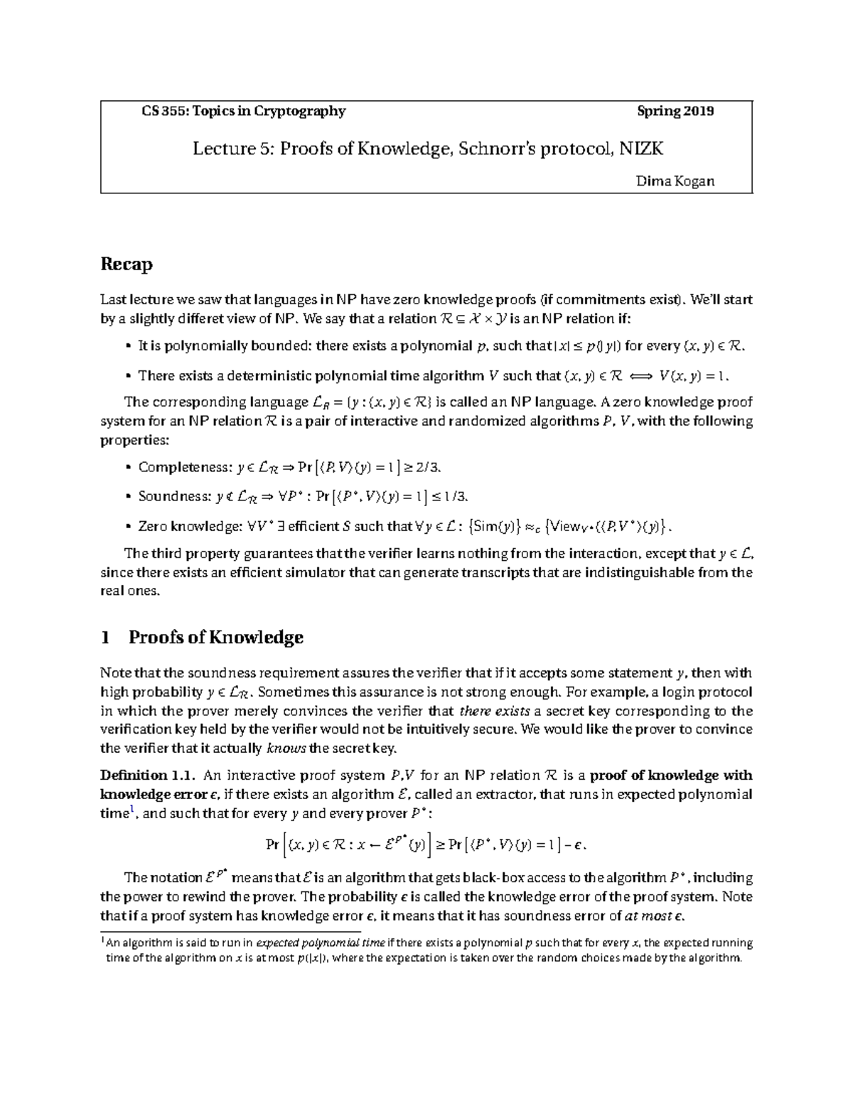 Lec5 - this is a very good lecture about zero knowledge proof - CS 355 ...
