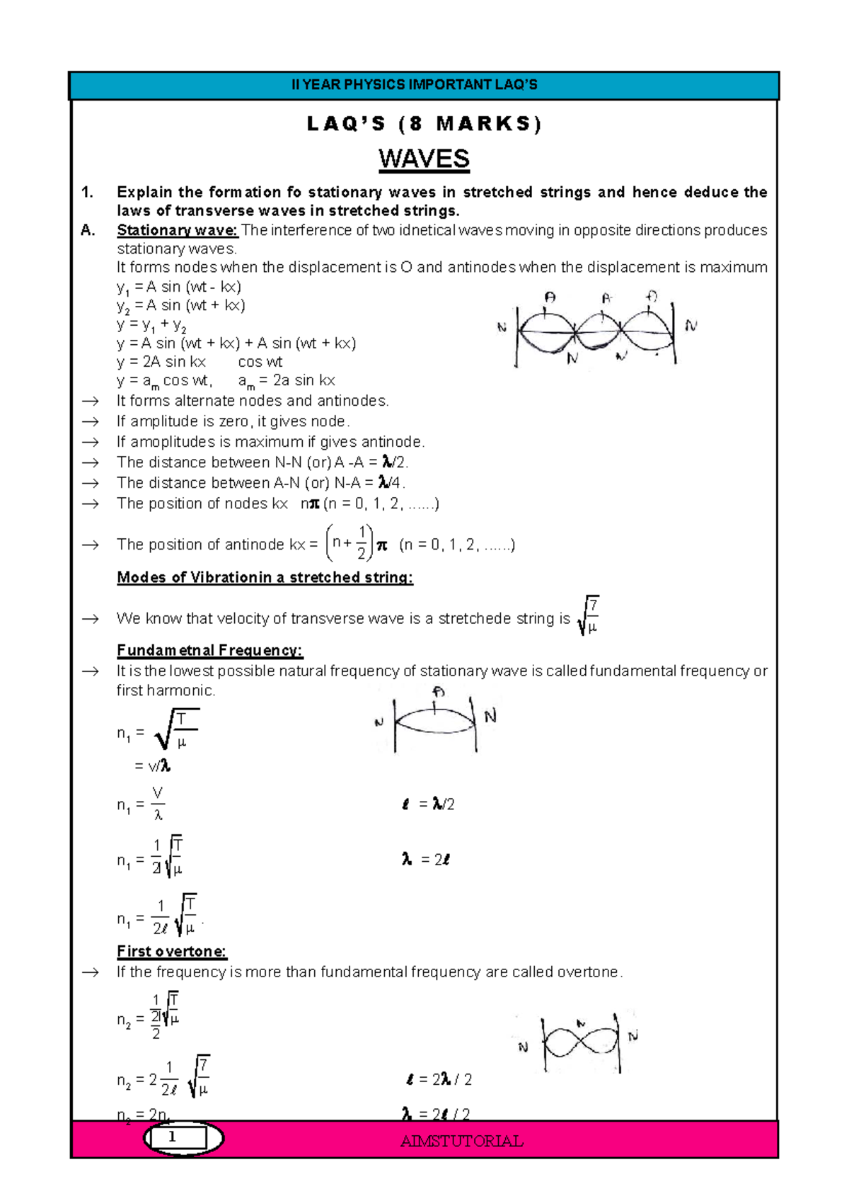 II YEAR PHYSICS IMPORTANT NOTES ON WAVES AND ELECTRICITY - Studocu