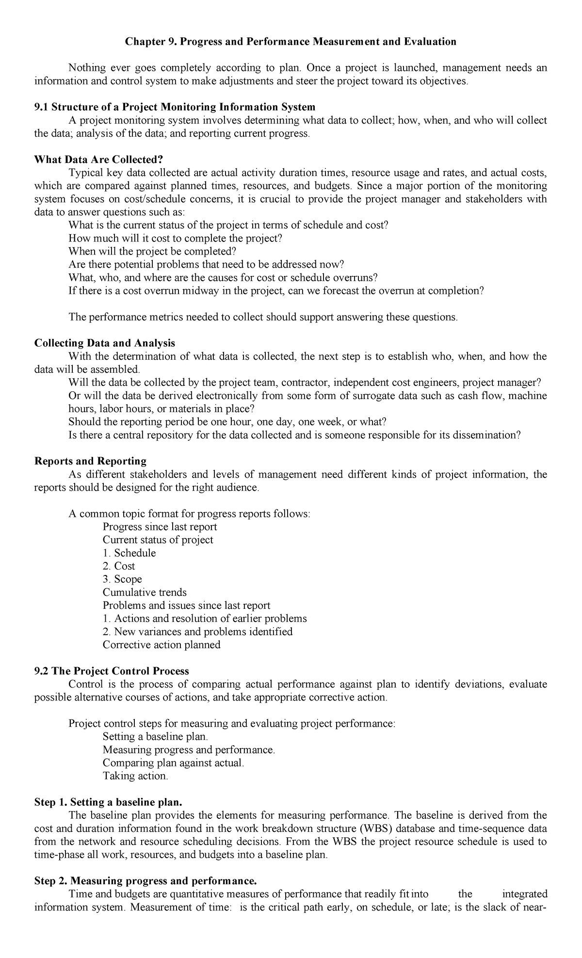Chapter 9: Progress & Performance Measurement in OM 303 - Studocu