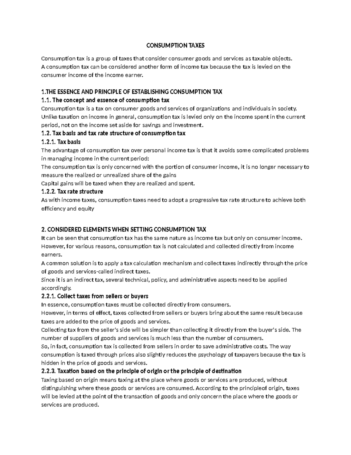 Consumption Taxes: Principles and Structures Explained - Studocu