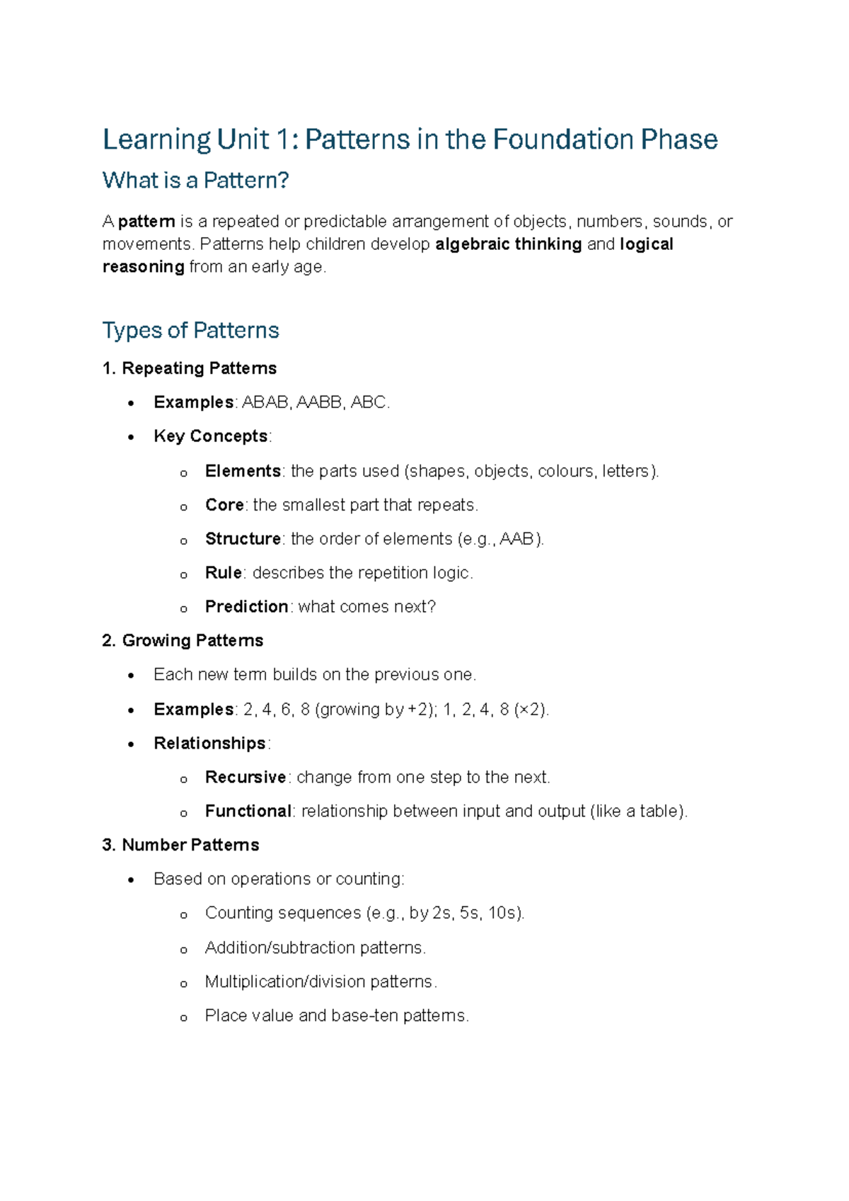 MFPC 311: Patterns and Data Handling in Foundation Phase - Studocu