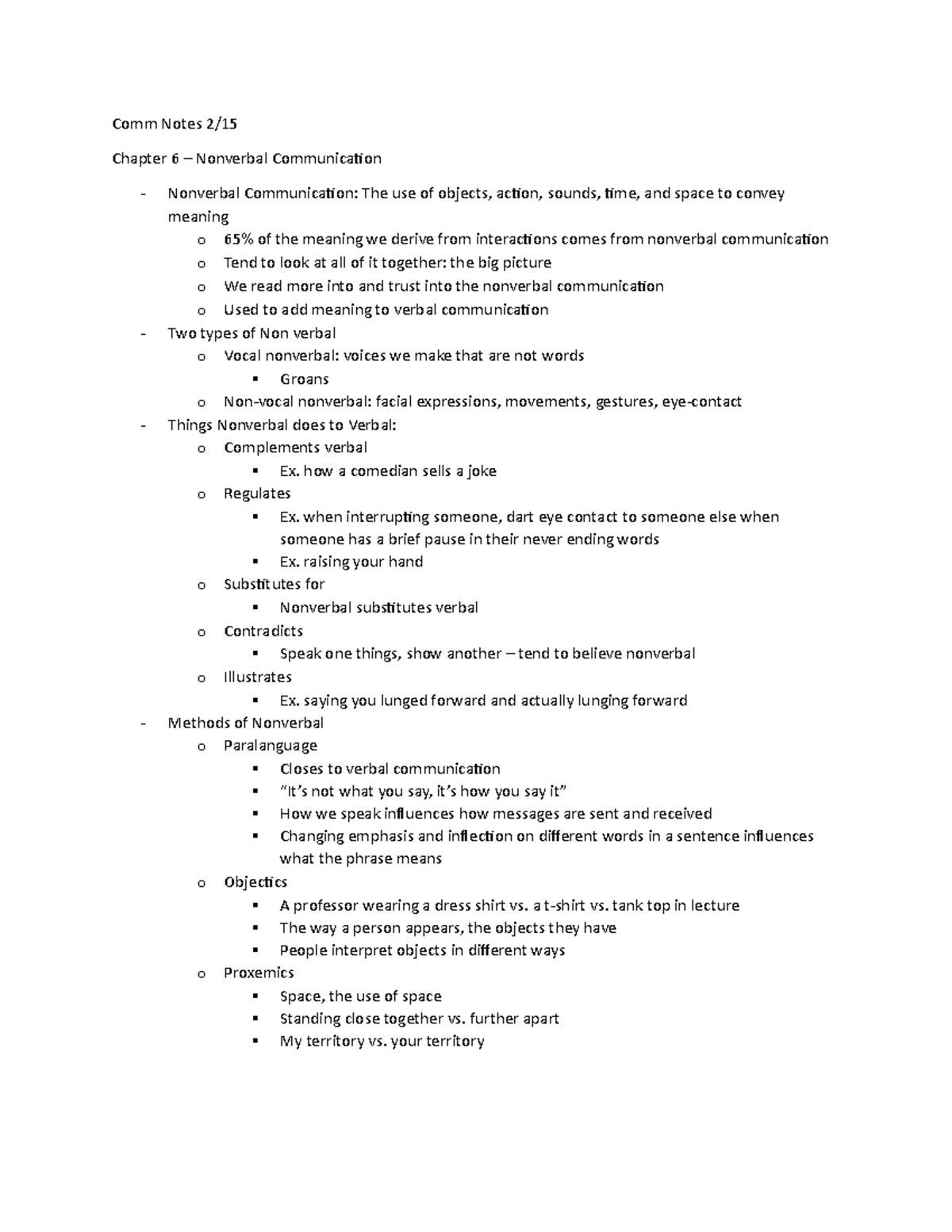 Chapter 6 Notes: Understanding Nonverbal Communication Concepts - Studocu
