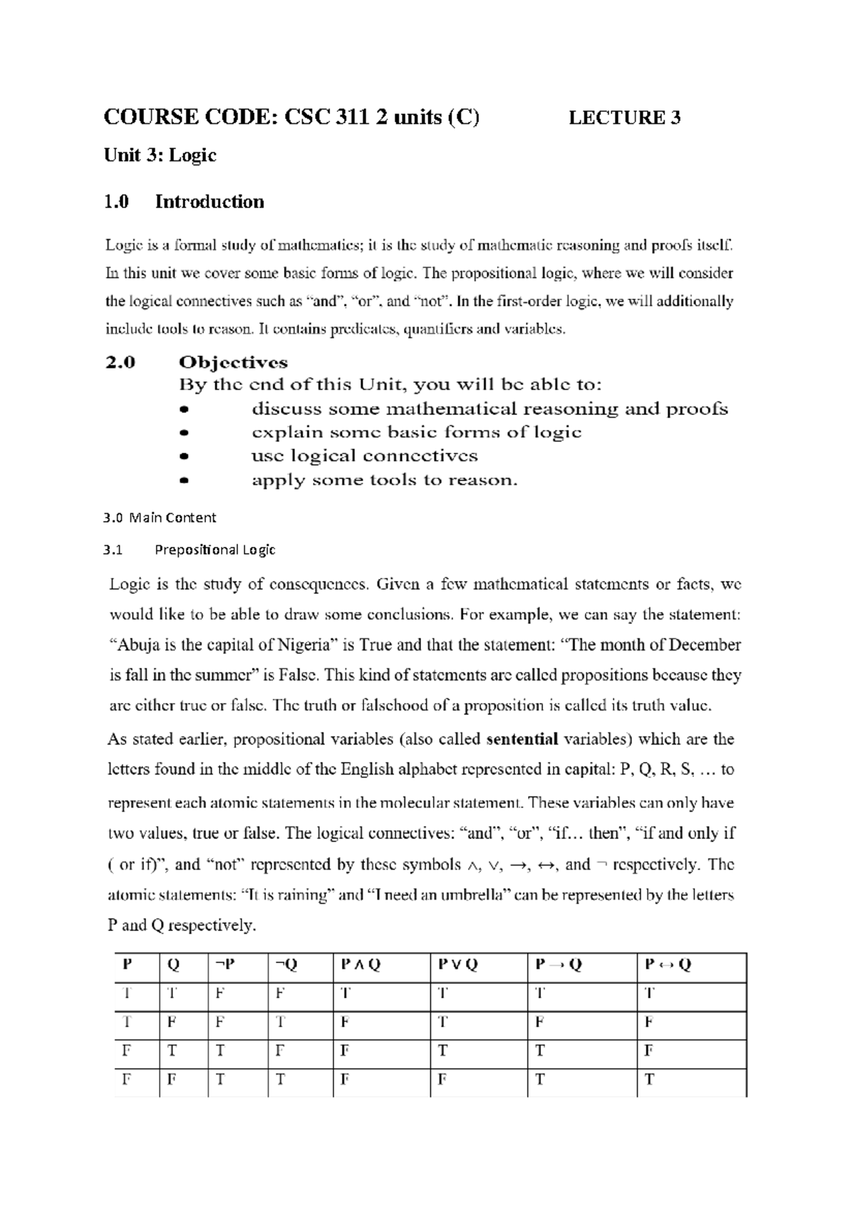 Discrete Structure Lecture 3 - Computer science - COURSE CODE: CSC 311 ...