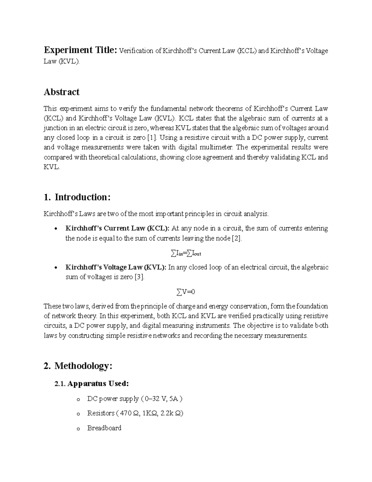Lab 2: Verification of KCL and KVL in Electrical Circuits - Studocu