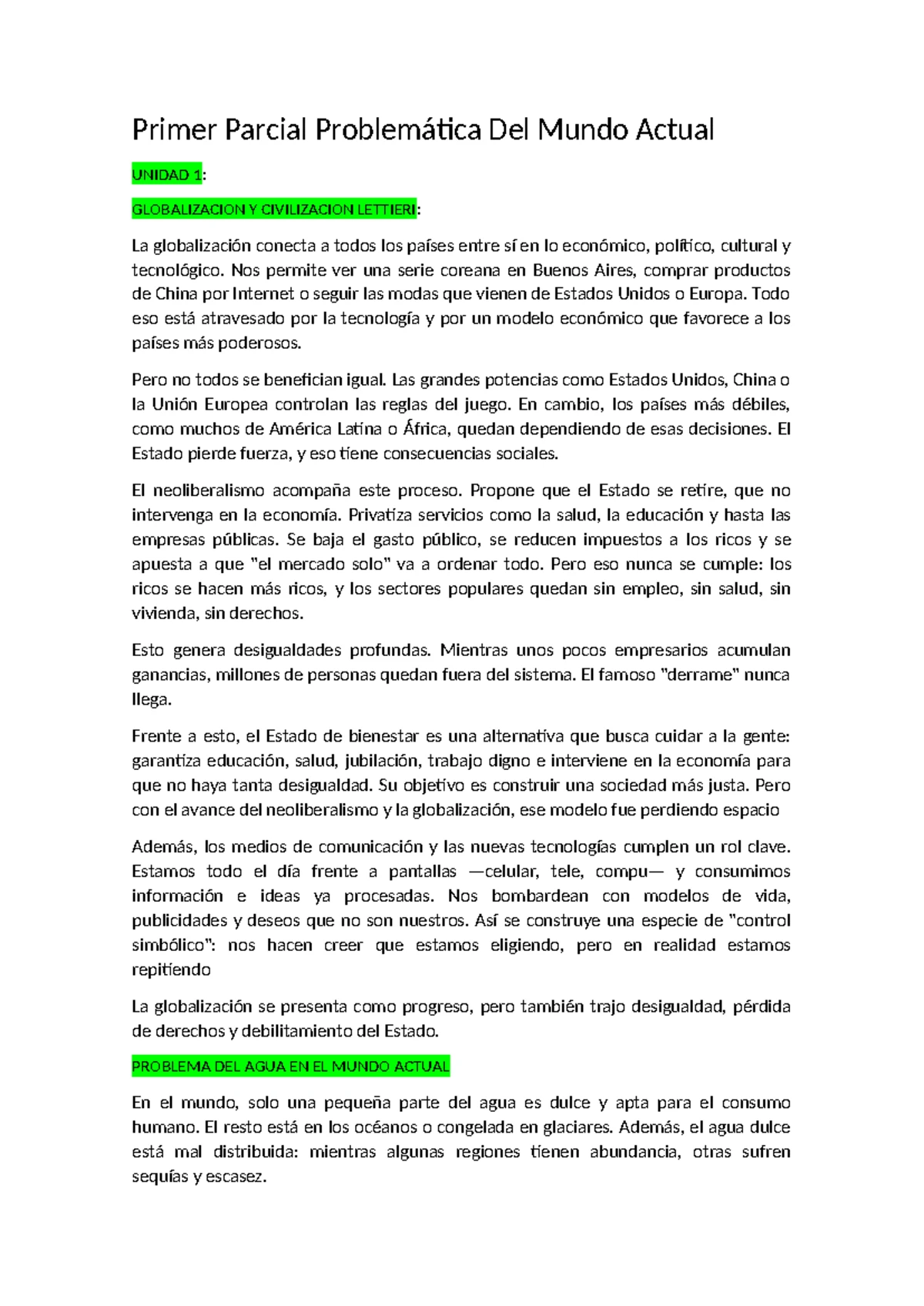 Primer Parcial: Problemática del Mundo Actual - Globalización y ...
