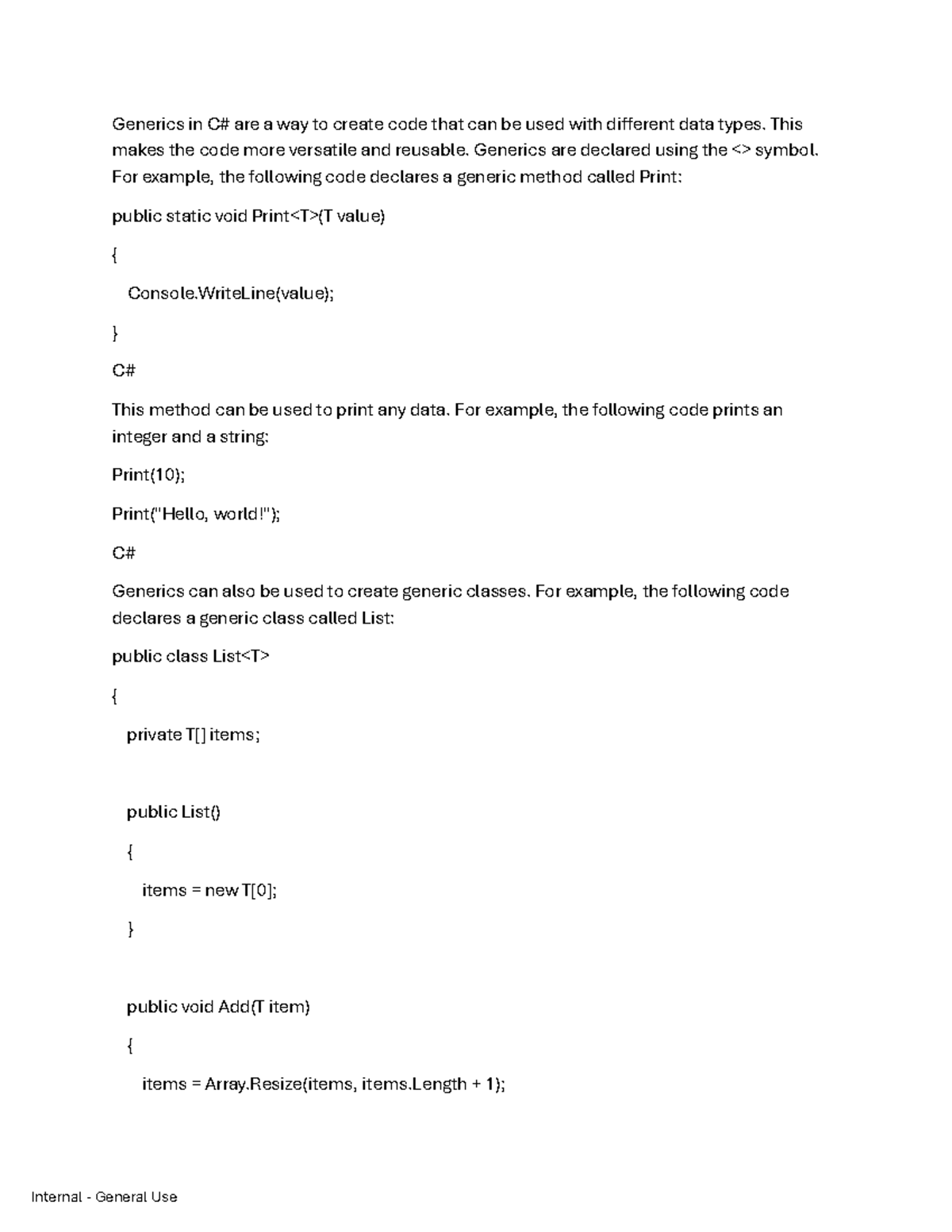 Generics in C# - Versatile Code for Different Data Types - Studocu