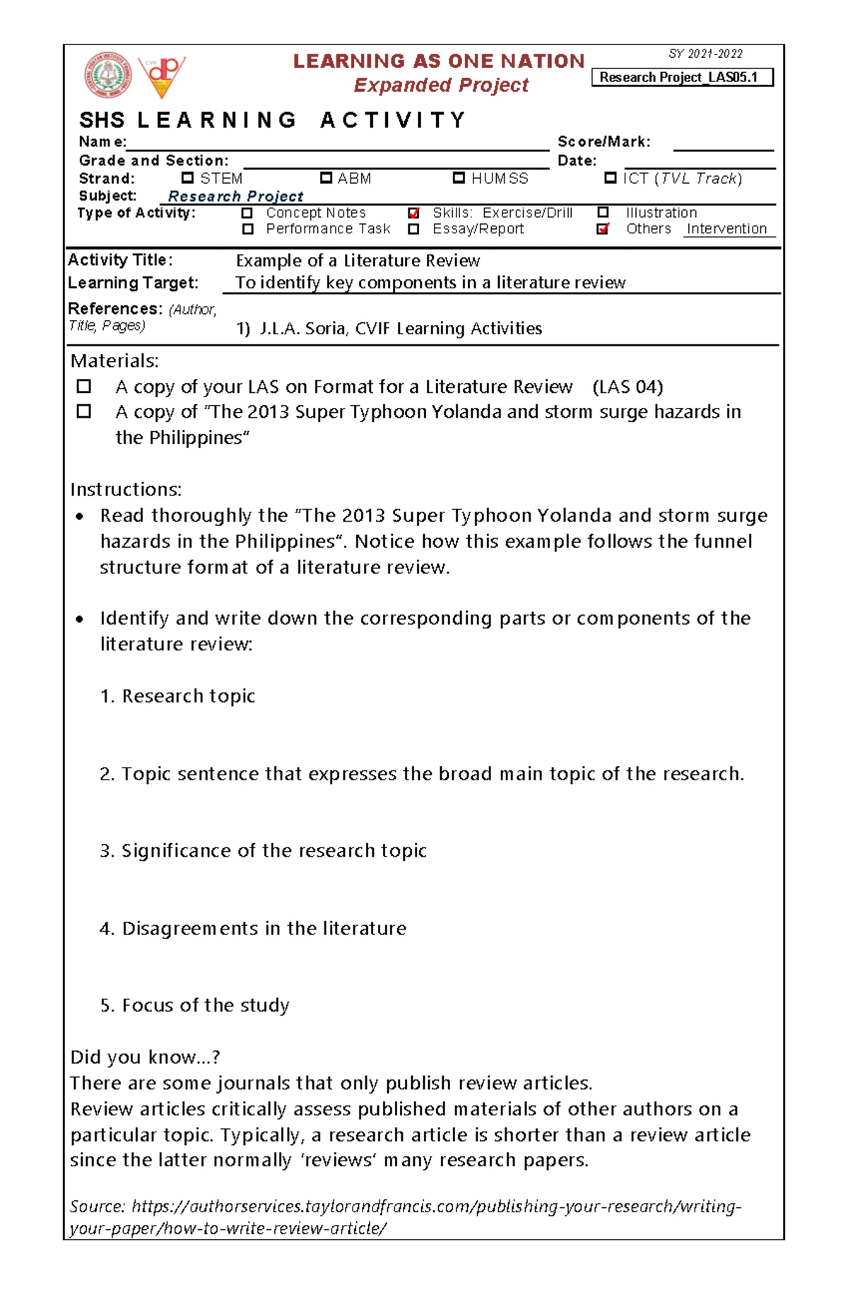Literature Review Format Guide - Research Project LAS 04 - Studocu