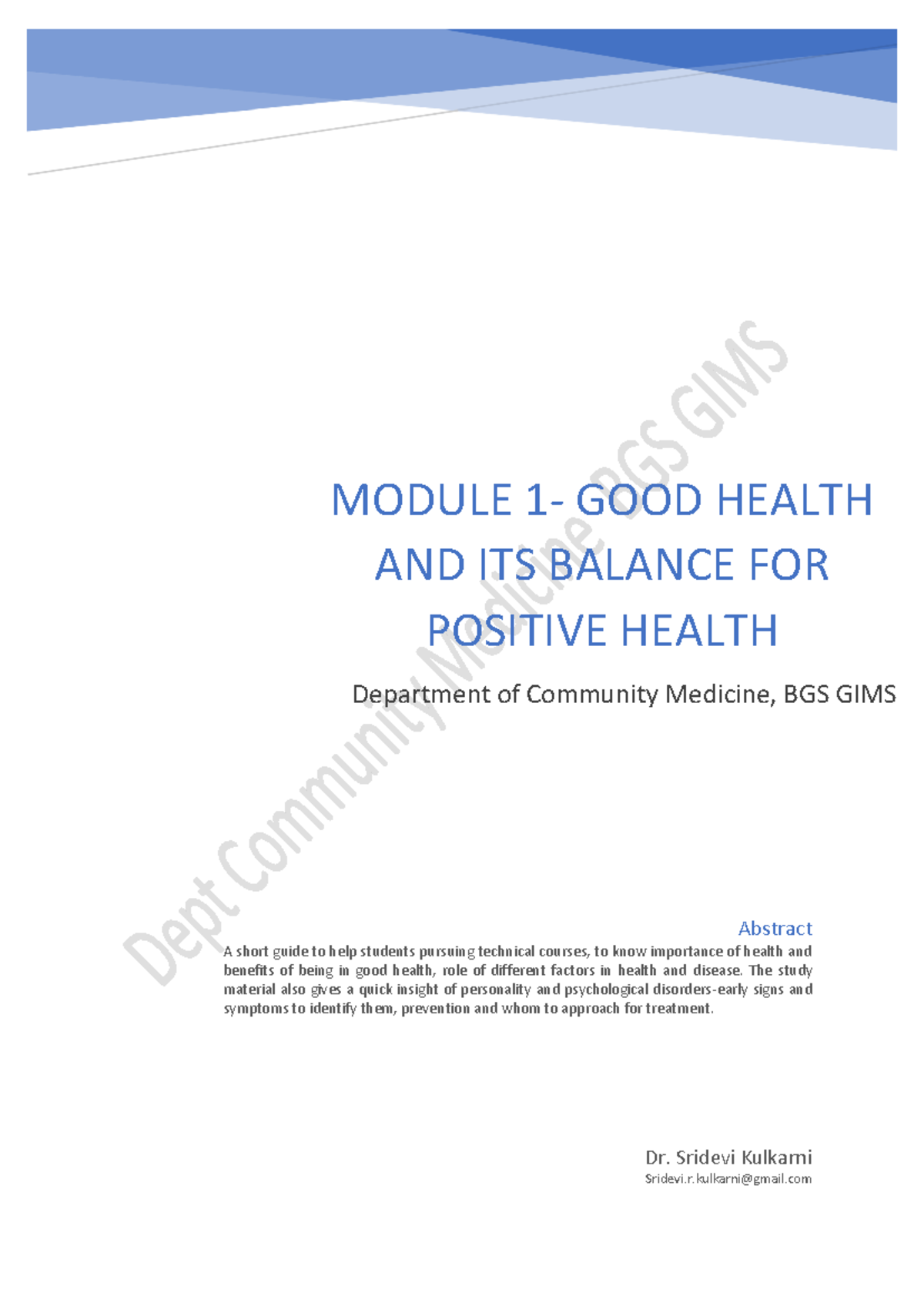 Module 1: Understanding Good Health and Its Social Foundations - Studocu