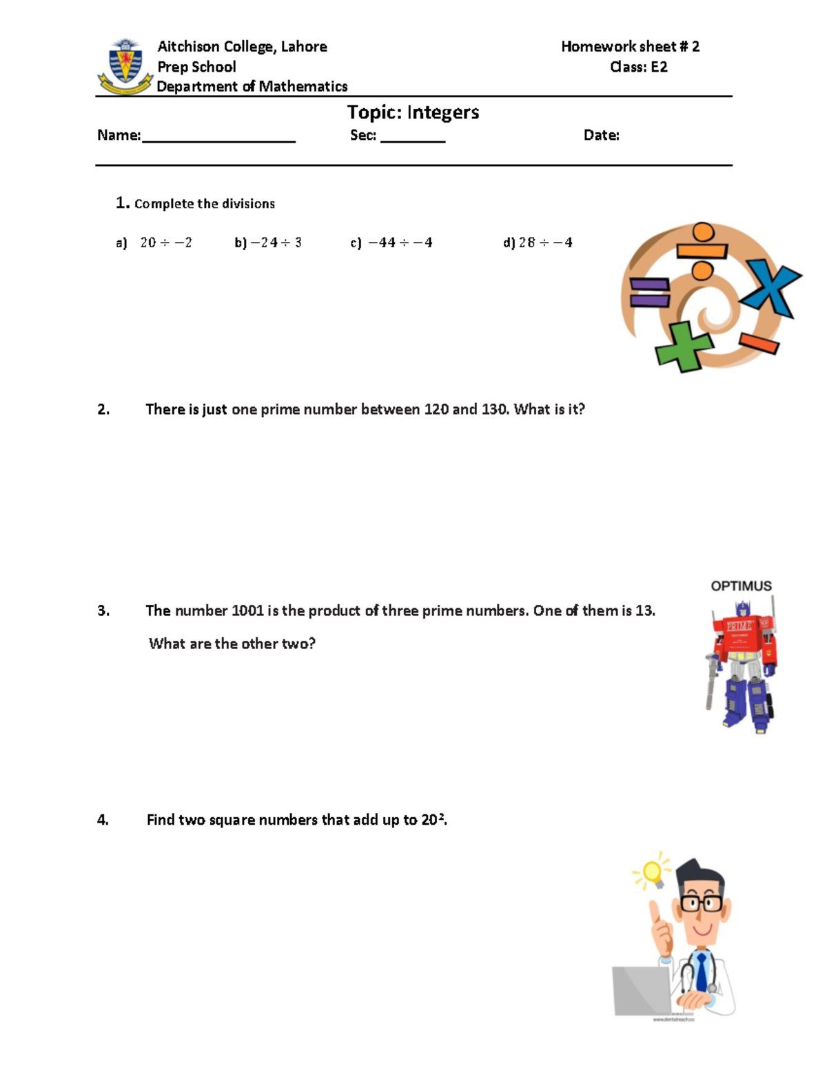 Homework Sheet 2: Week 2 - Integers (UB) - Studocu