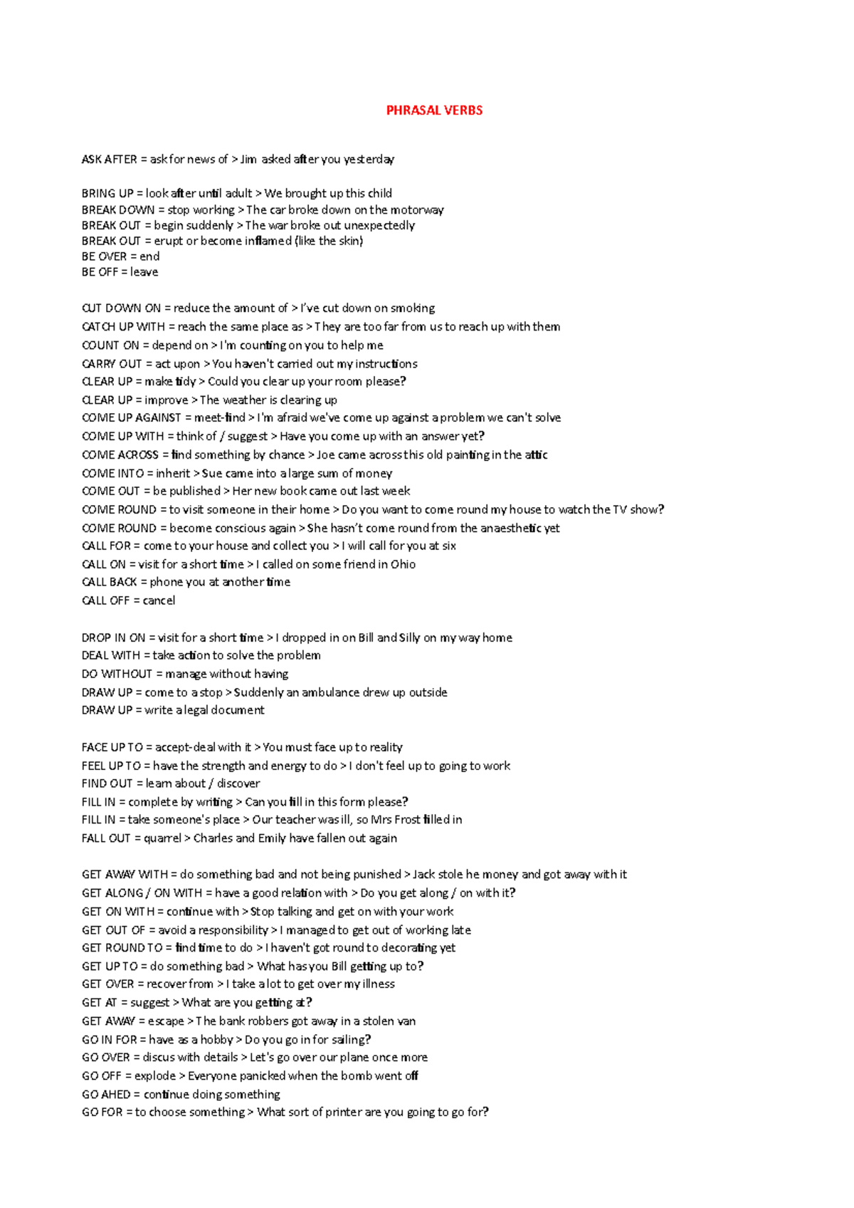 Phrasal Verbs Study Guide: Definitions and Examples - Studocu