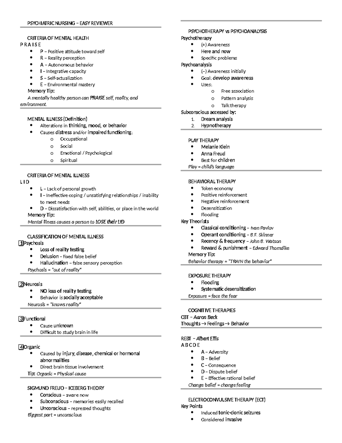 PSY 101: Psychiatric Nursing Final Exam Reviewer on Mental Health - Studocu