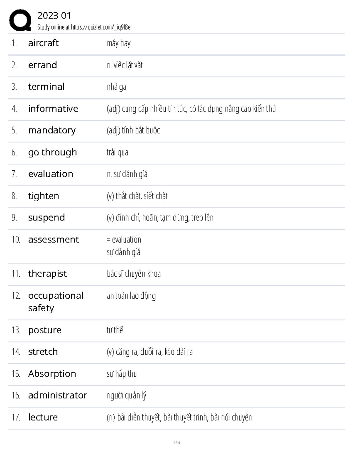 Vocabulary List for 2023 01 Online Study: Key Terms and Definitions ...