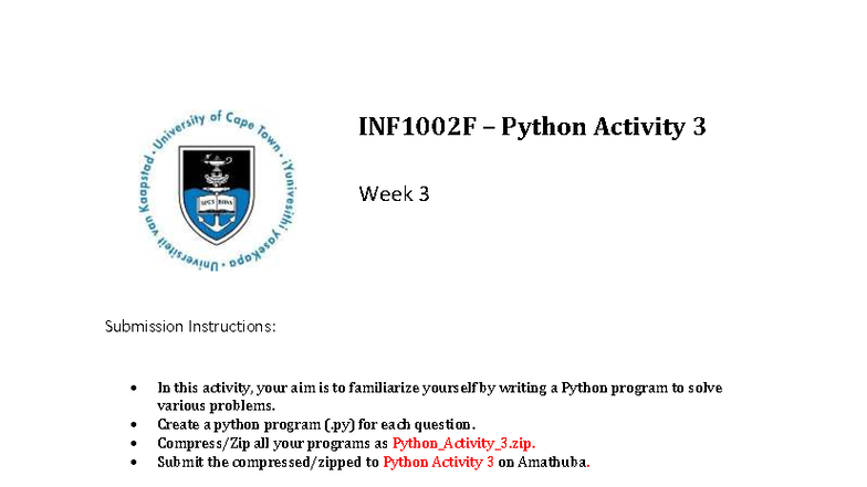INF1002F Python Activity 3: Week 3 Programming Tasks - Studocu