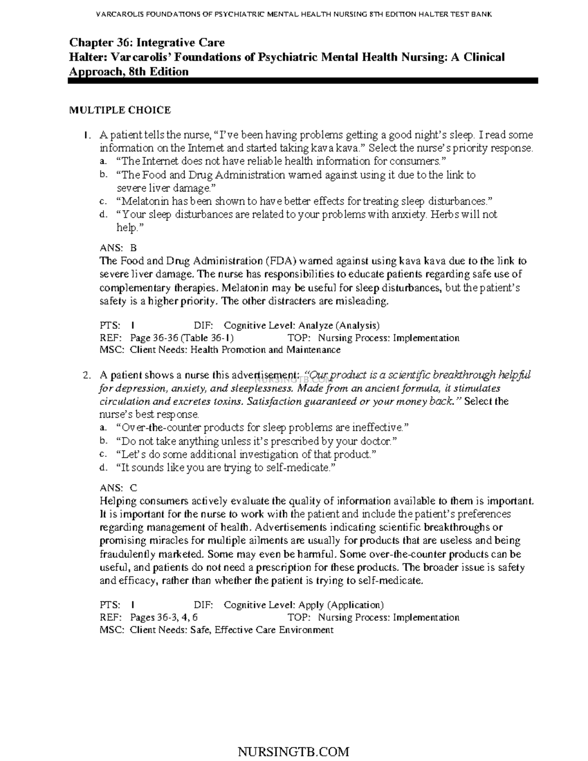 Chapter 36: Integrative Care in Psychiatric Mental Health Nursing (NURS ...