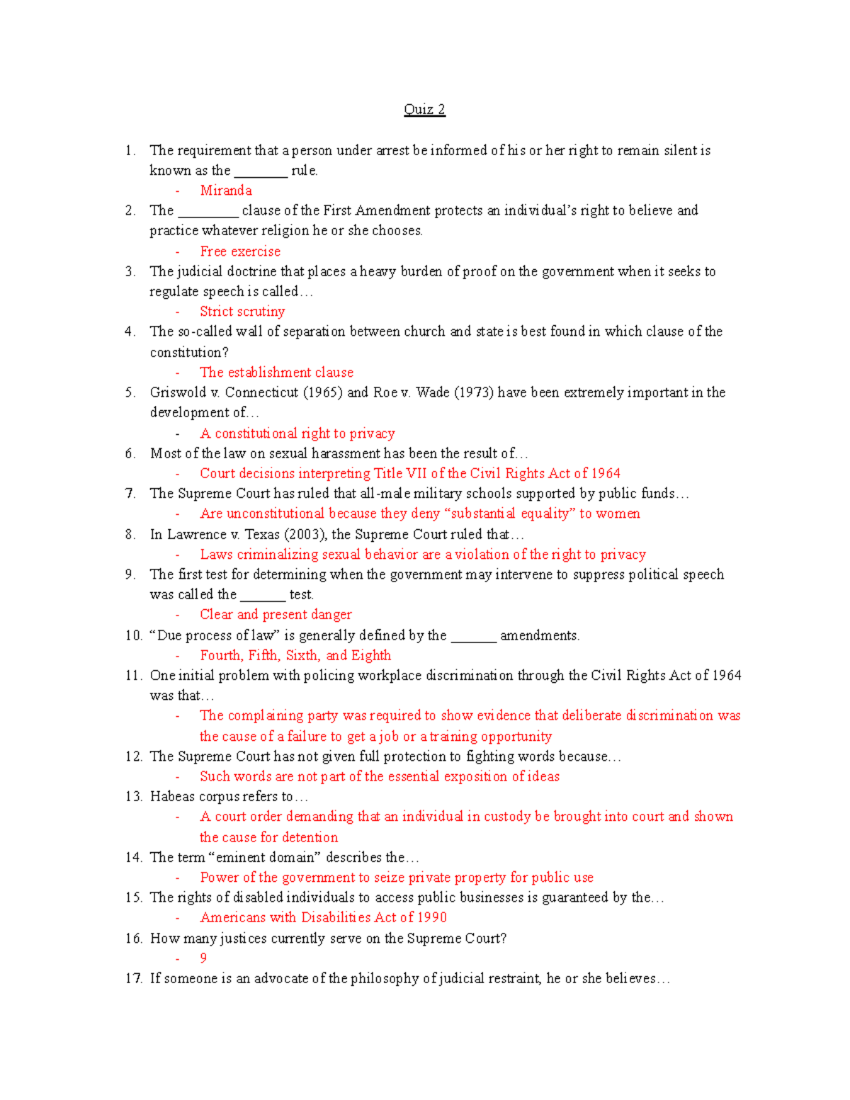 American Government - Quiz 2: Key Concepts & Terms - Studocu