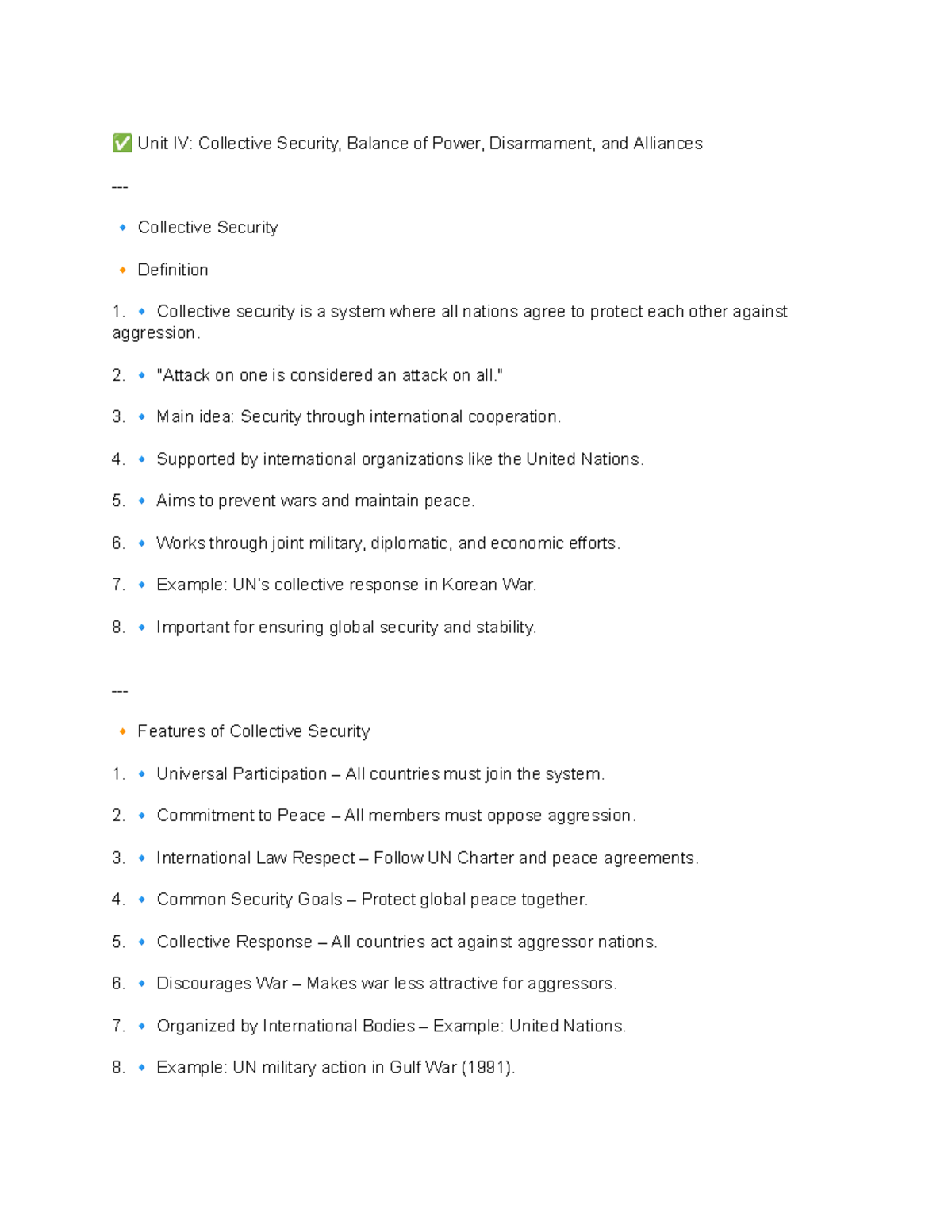 Unit 4: Key Points on Collective Security, Balance of Power, and ...