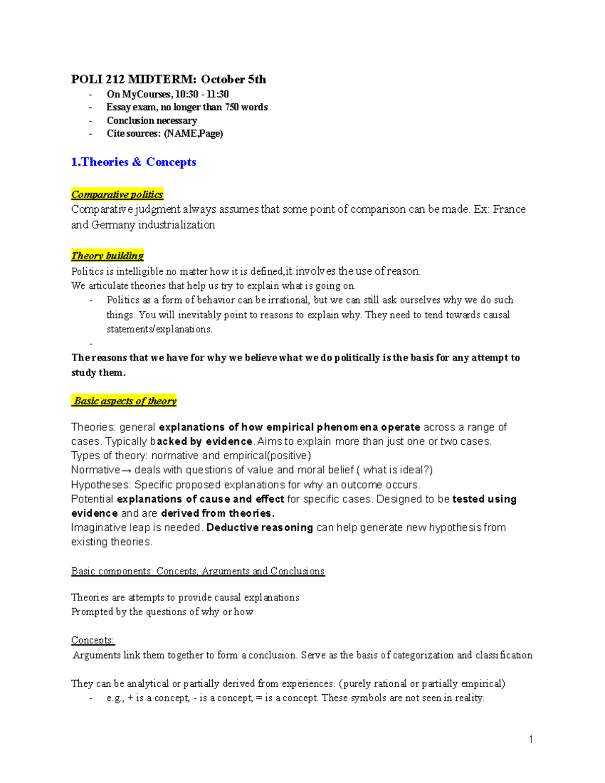 POLI 212: Midterm 1 Study Notes and Key Concepts Review - Studocu