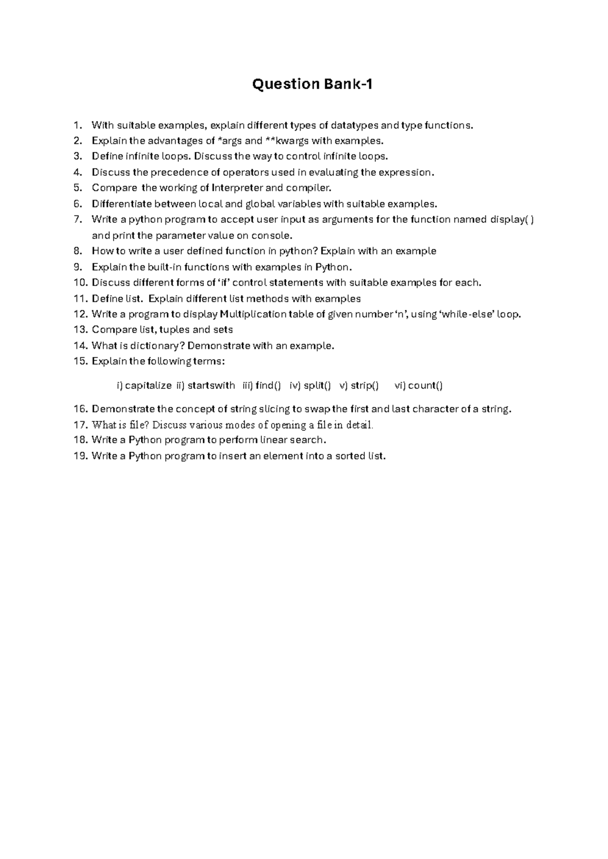 Question bank-Moduel-1-2 - Question Bank- 1 With suitable examples ...