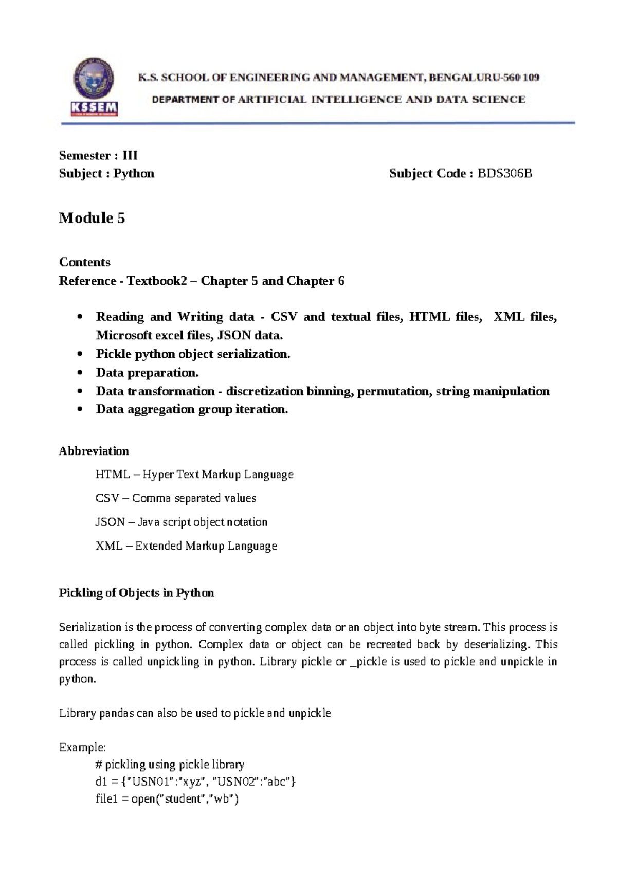 Python SEM III BDS306B Mod - 5 notes @vtunetwork - Semester : III ...