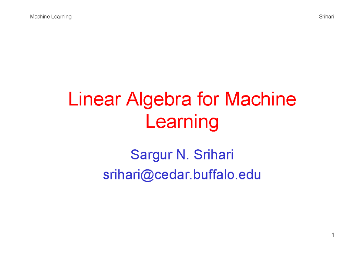 Machine Learning (ML) Linear Algebra Concepts and Applications - Studocu