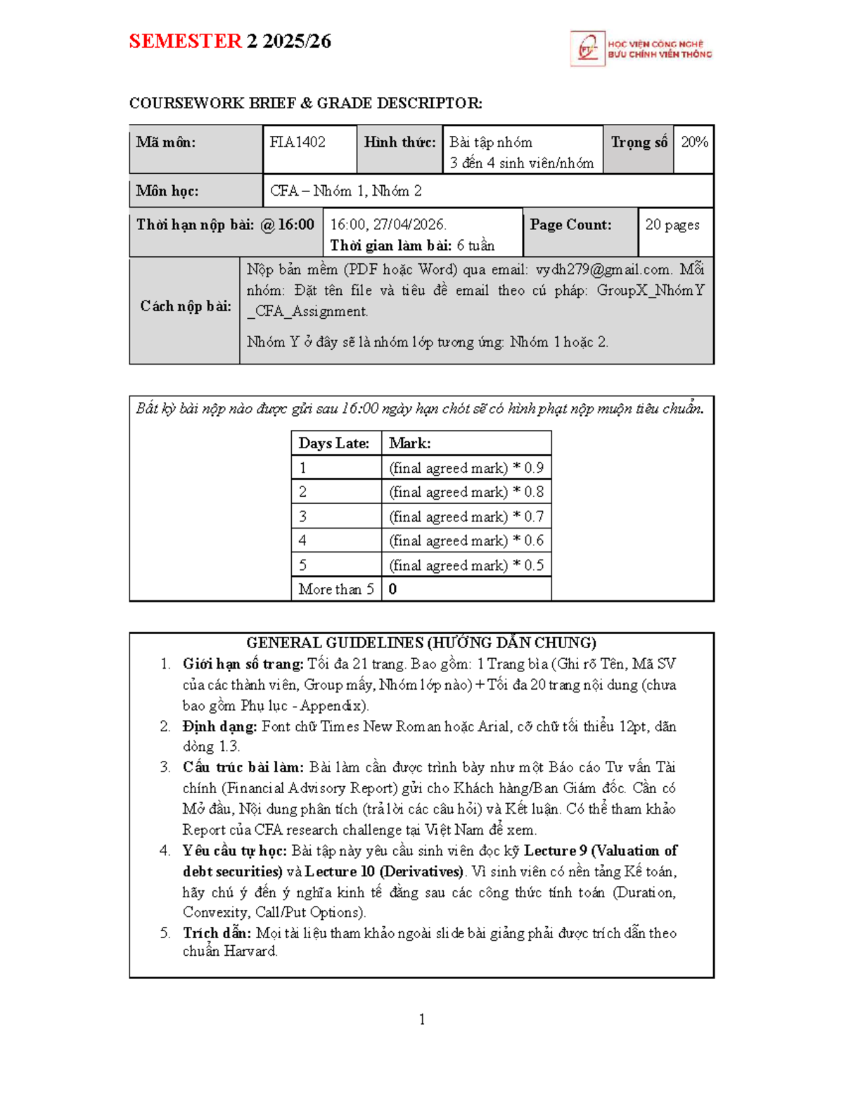 CFA1402 Semester 2 Group Coursework Brief and Guidelines - Studocu