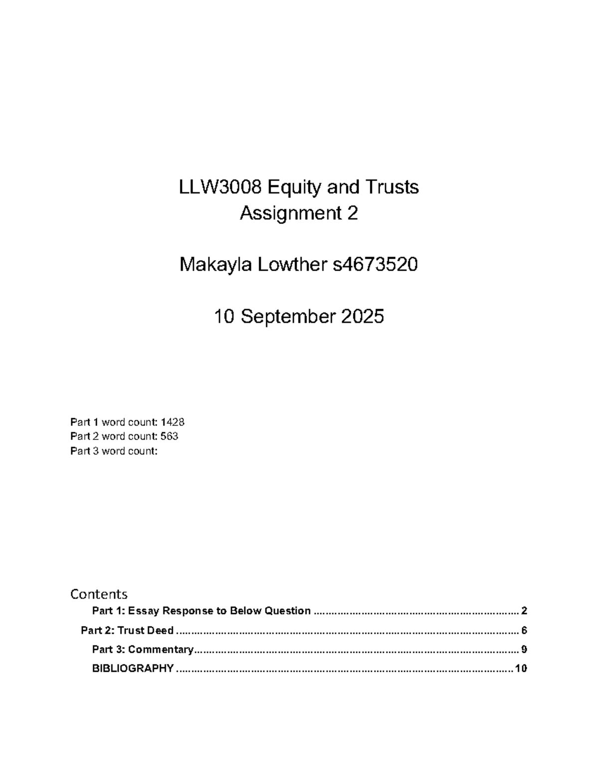 Equity and Trusts - LLW3008 Assignment 2 Analysis and Commentary - Studocu