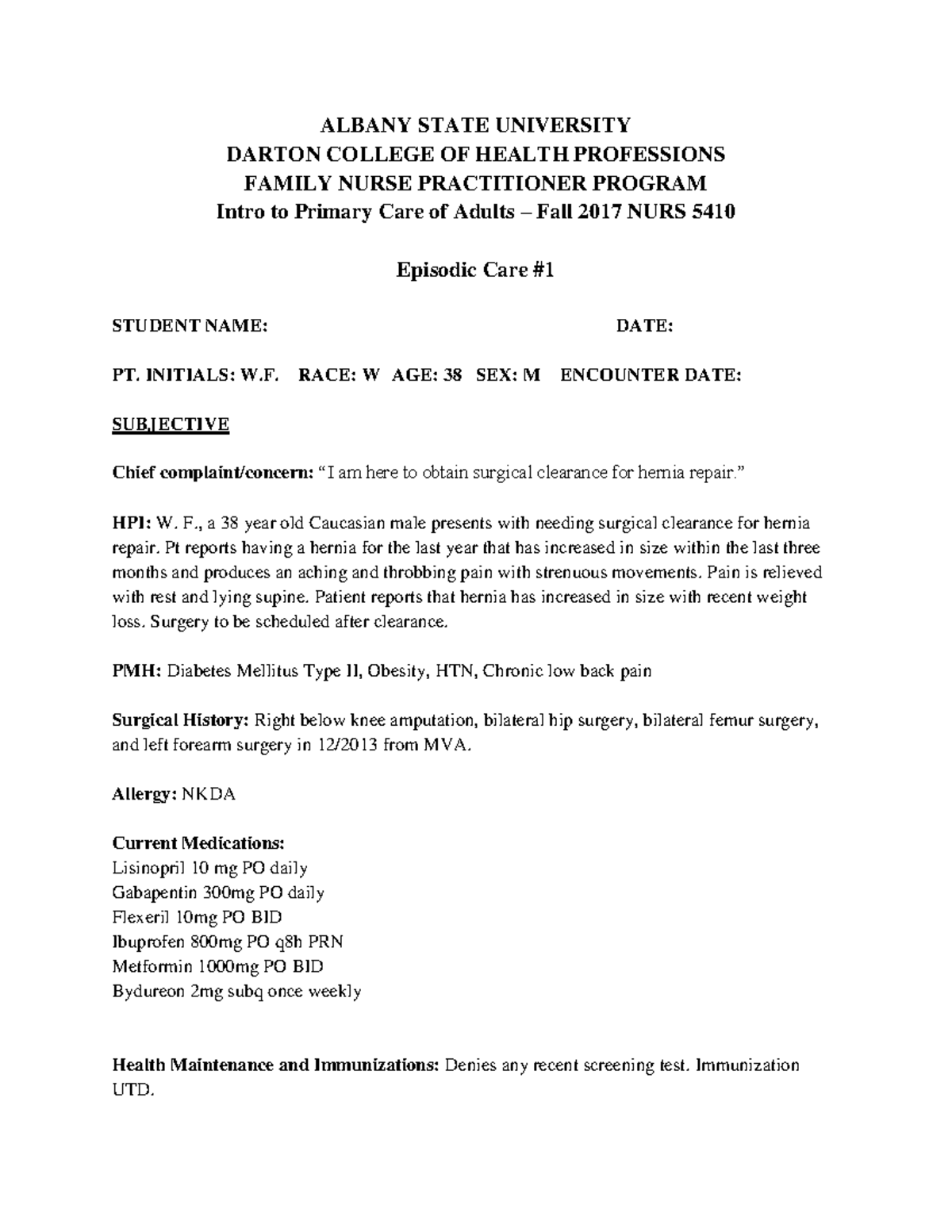 NURS 5410 Fall 2017: Episodic Care SOAP Note Example - Studocu